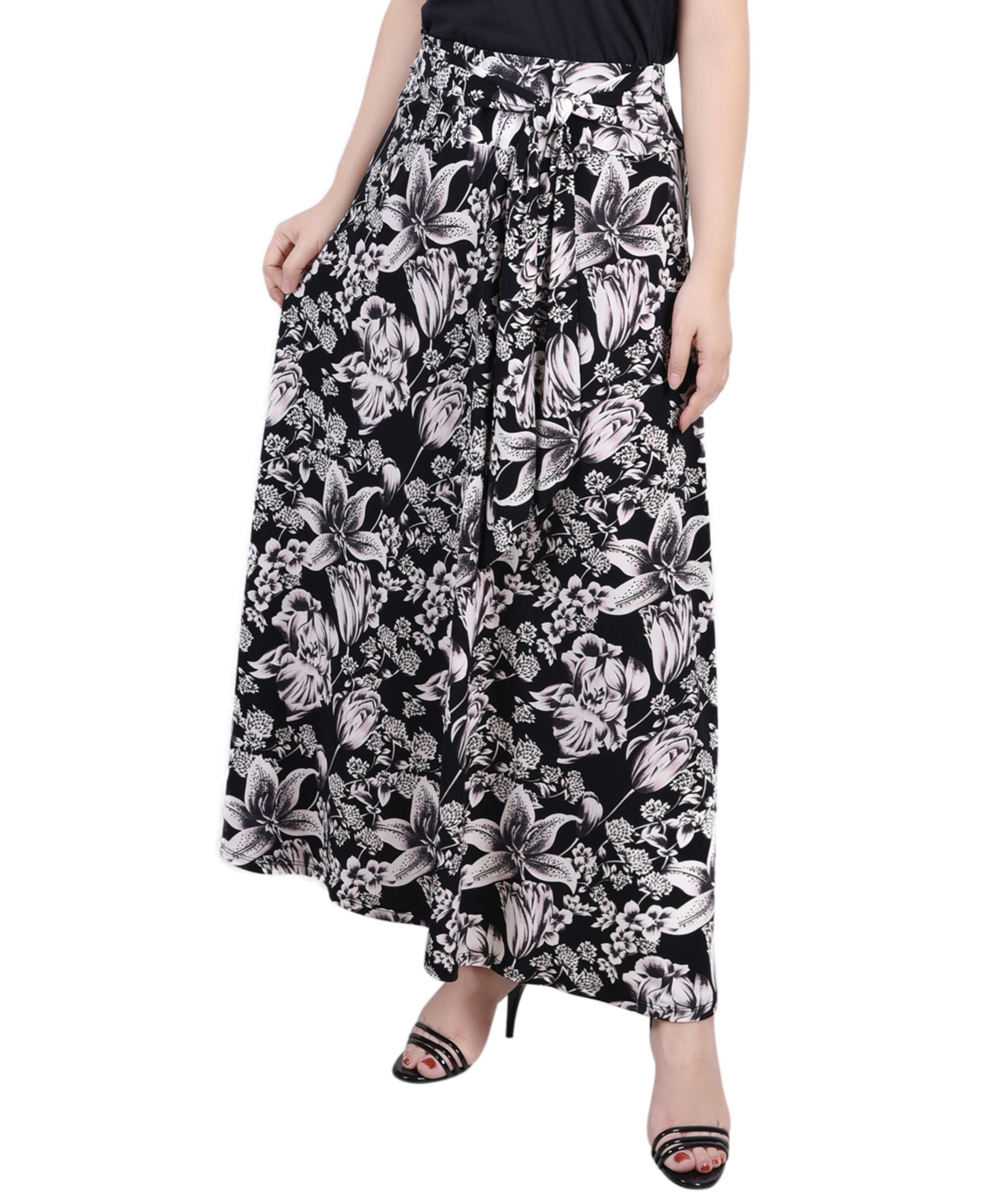 Petite Printed Maxi Skirt with Sash Waist Tie