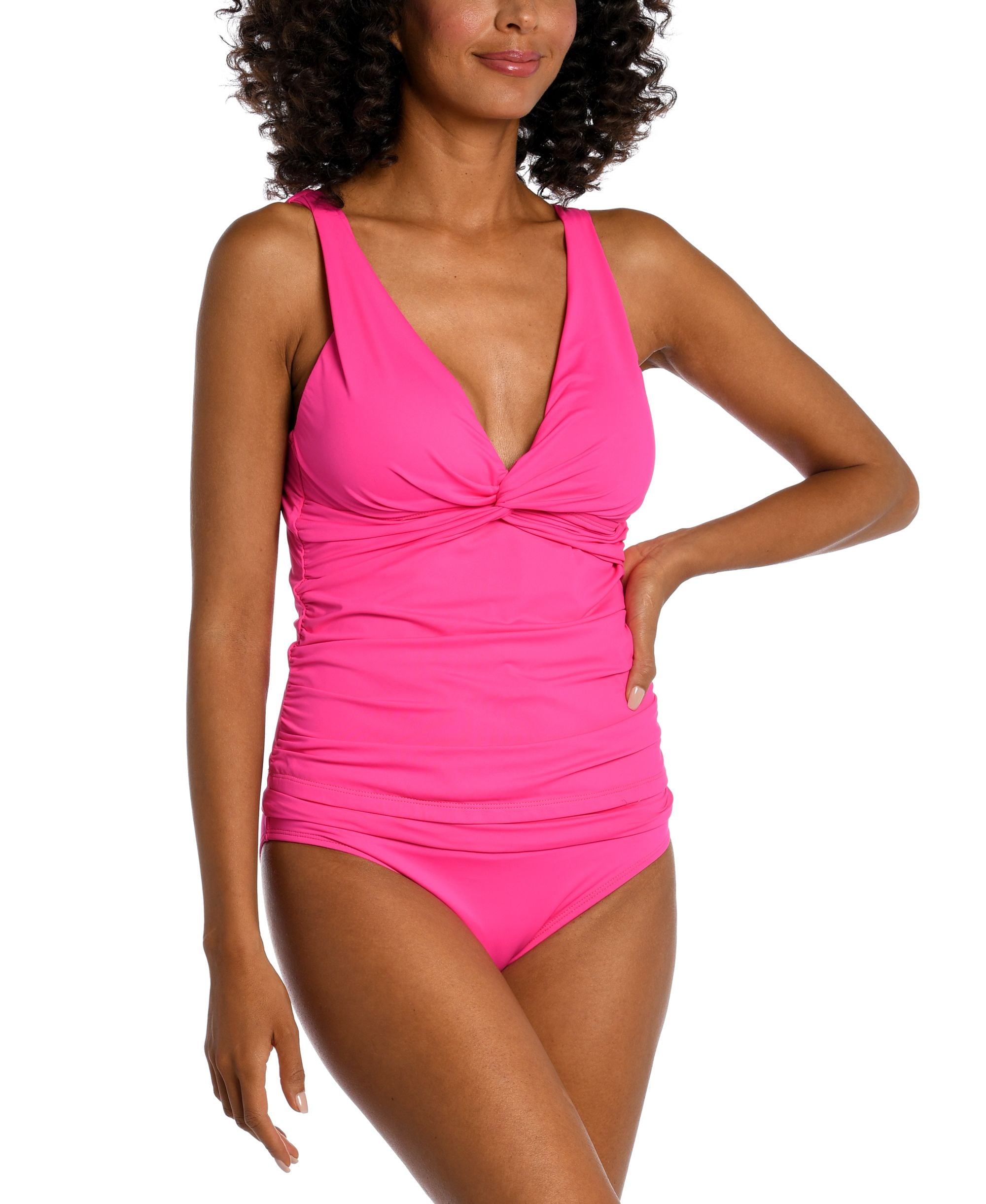 Island Goddess Over-The-Shoulder Twist-Front Tankini Top