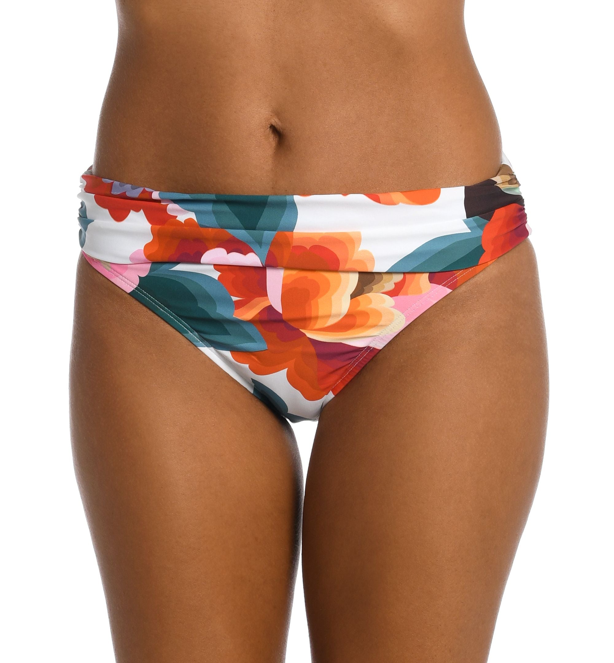 Women's Floral Rhythm Shirred-Waistband Hipster Bikini Bottoms