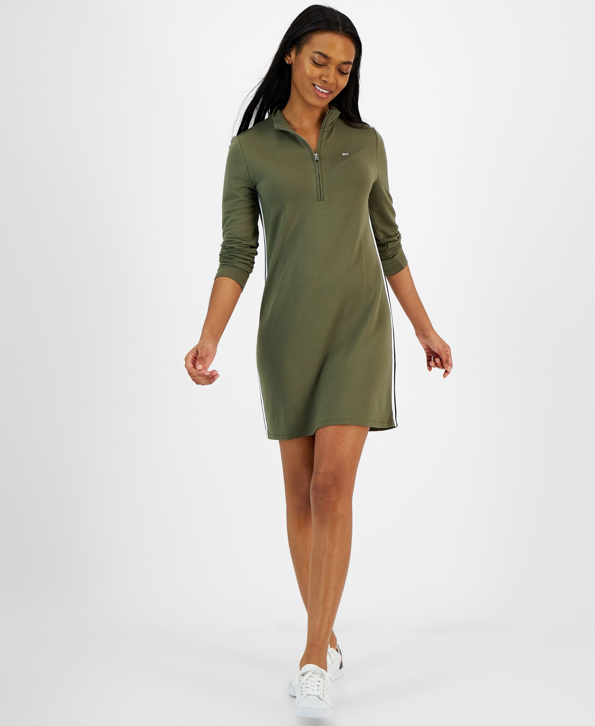 Women's Mock-Turtleneck Side-Stripe Dress