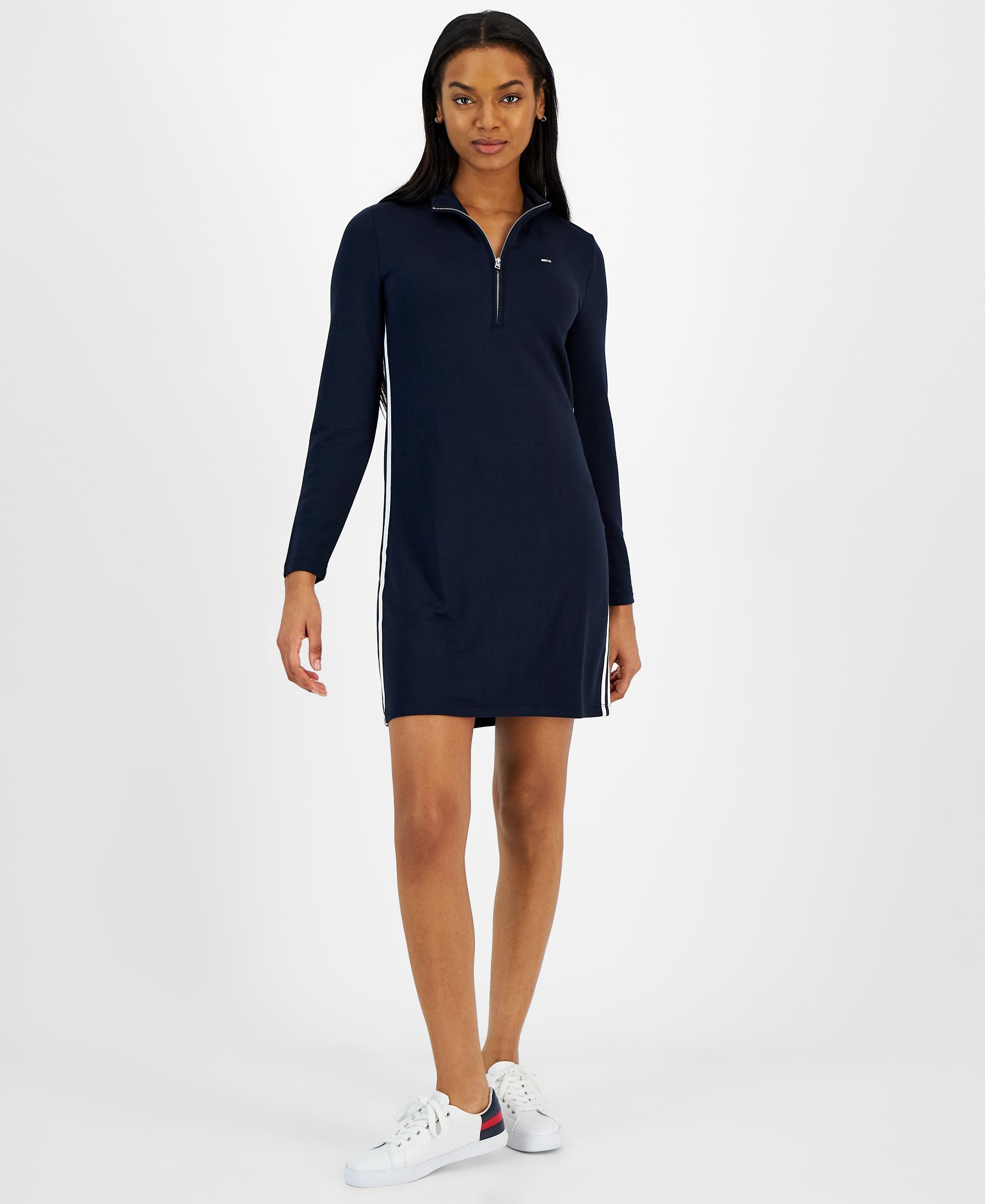 Women's Mock-Turtleneck Side-Stripe Dress