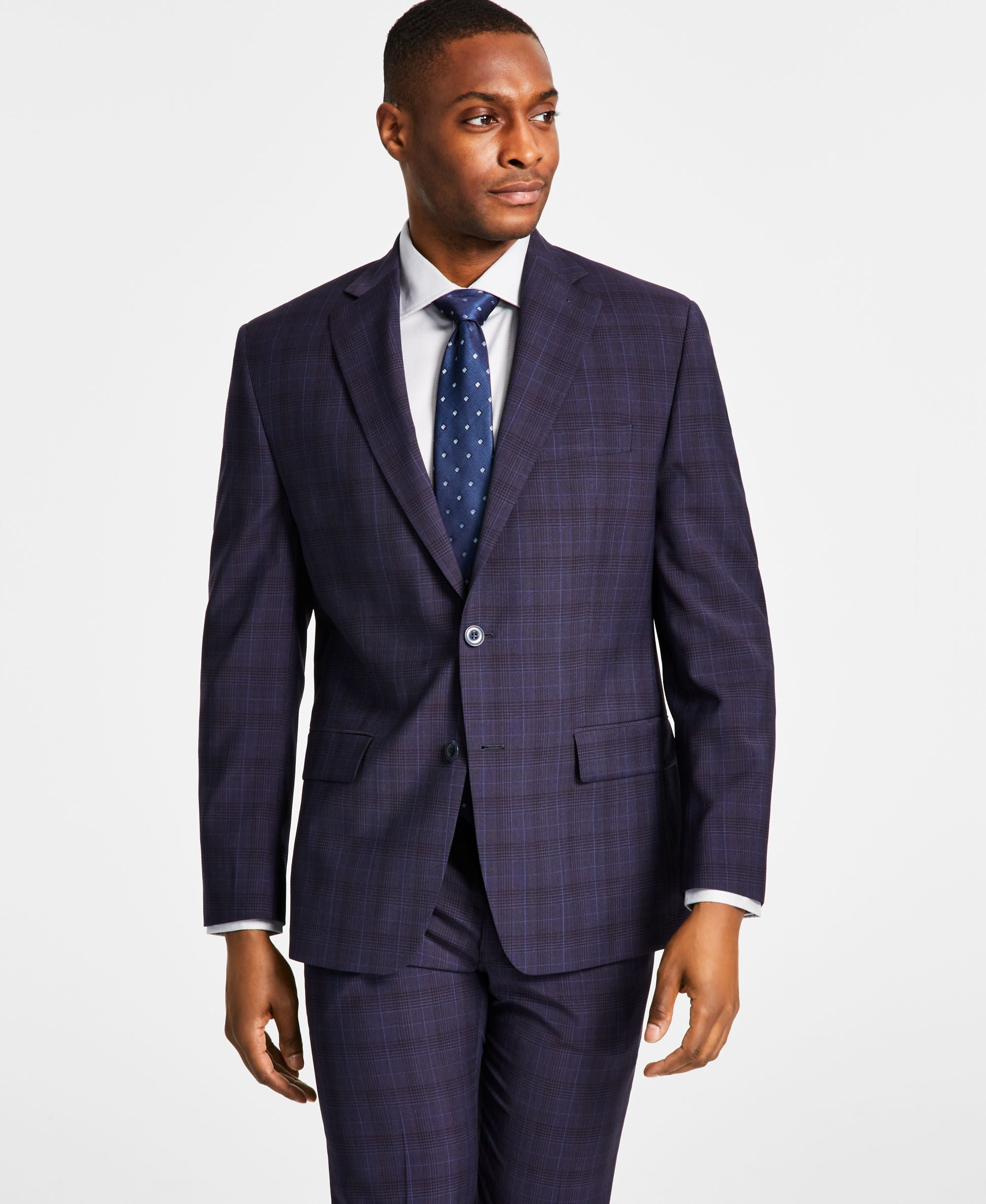 Men's Modern Fit Wool-Blend Plaid Suit Jacket