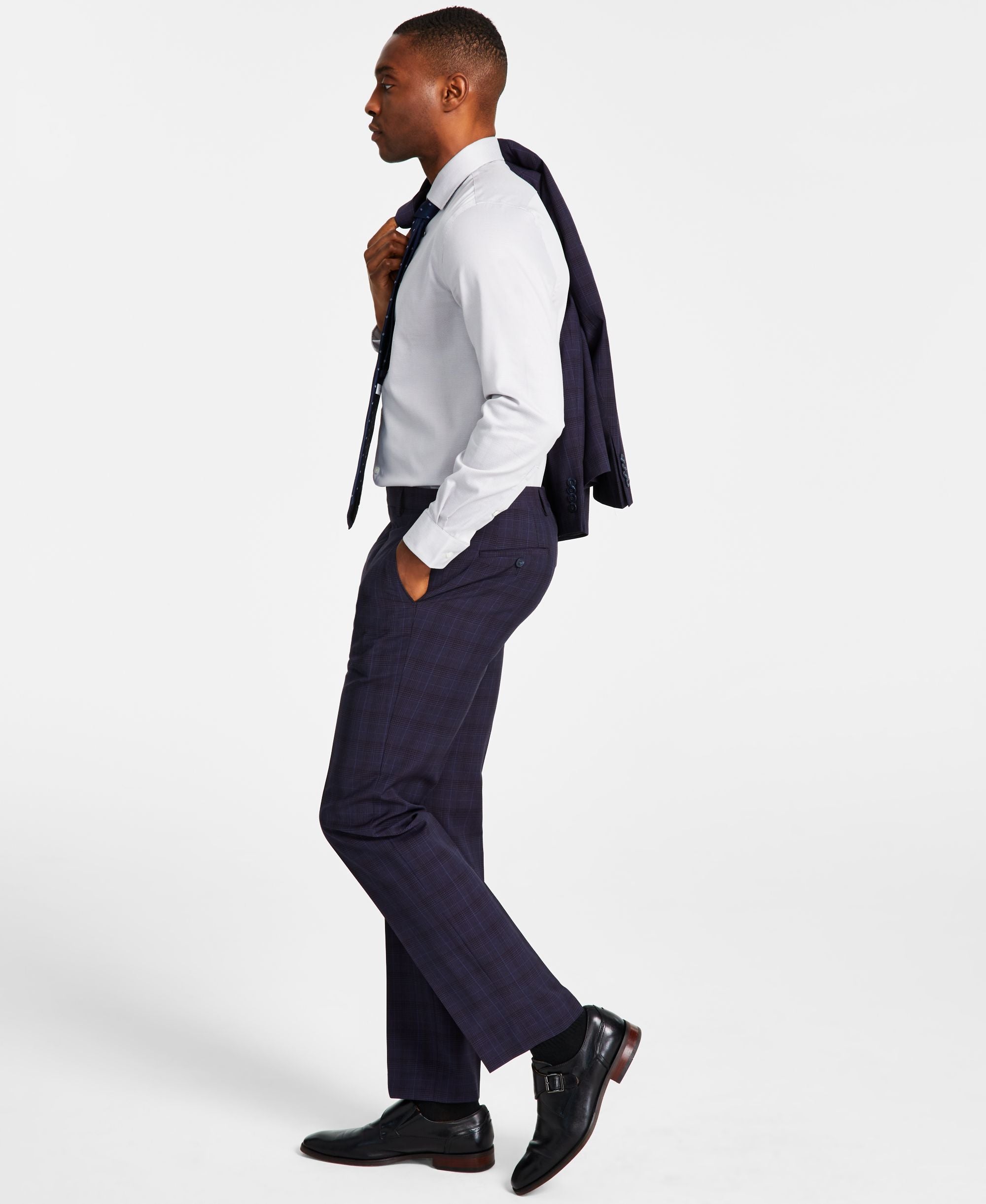 Men's Modern Fit Wool-Blend Plaid Suit Pants