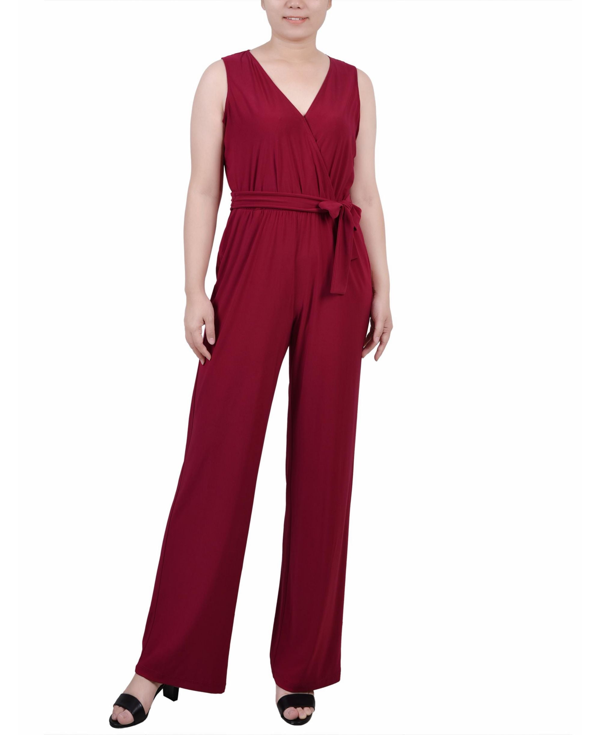 Petite Sleeveless Belted Jumpsuit