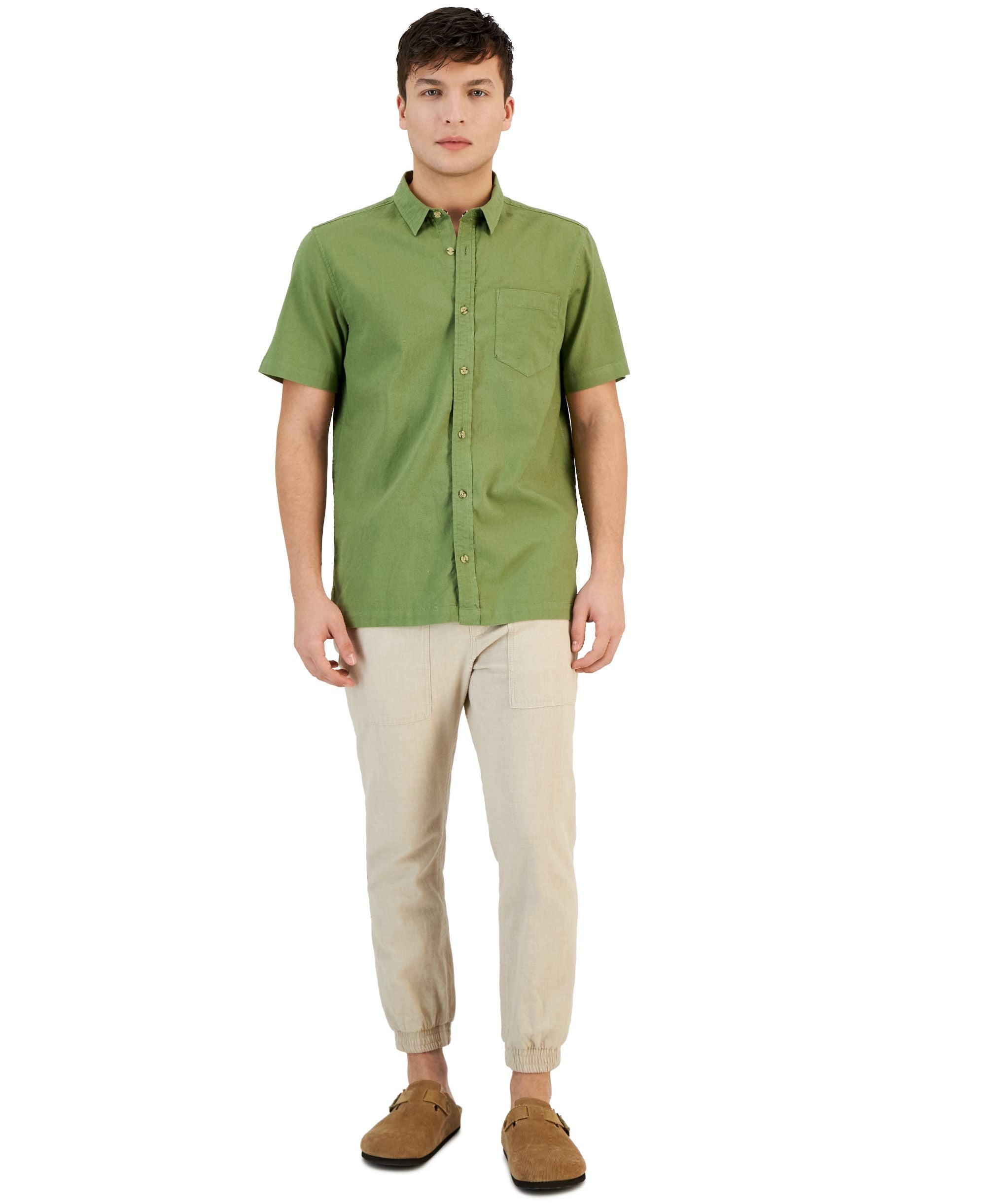 Men's Blake Linen Chambray Short Sleeve Button-Front Shirt