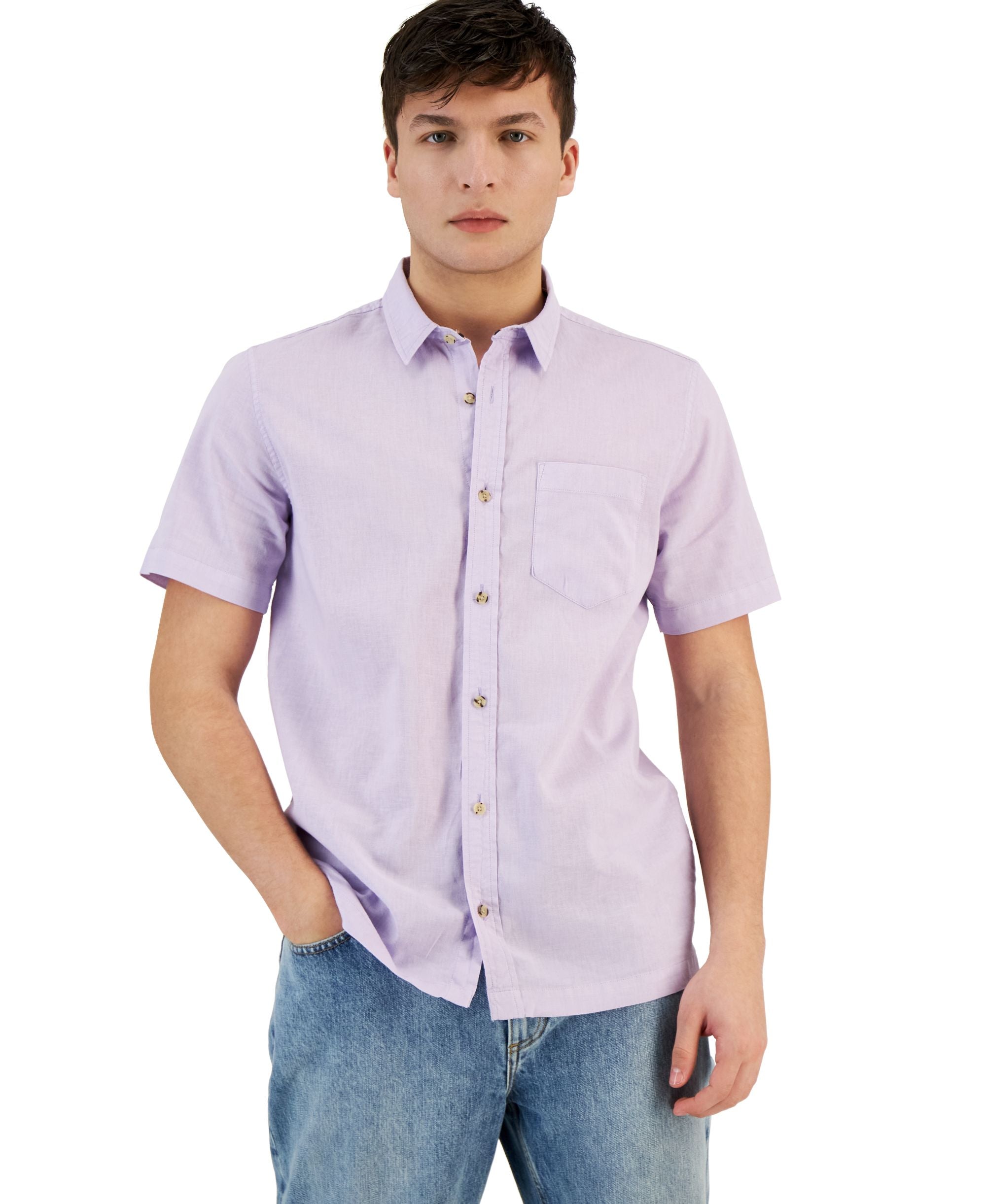Men's Blake Linen Chambray Short Sleeve Button-Front Shirt