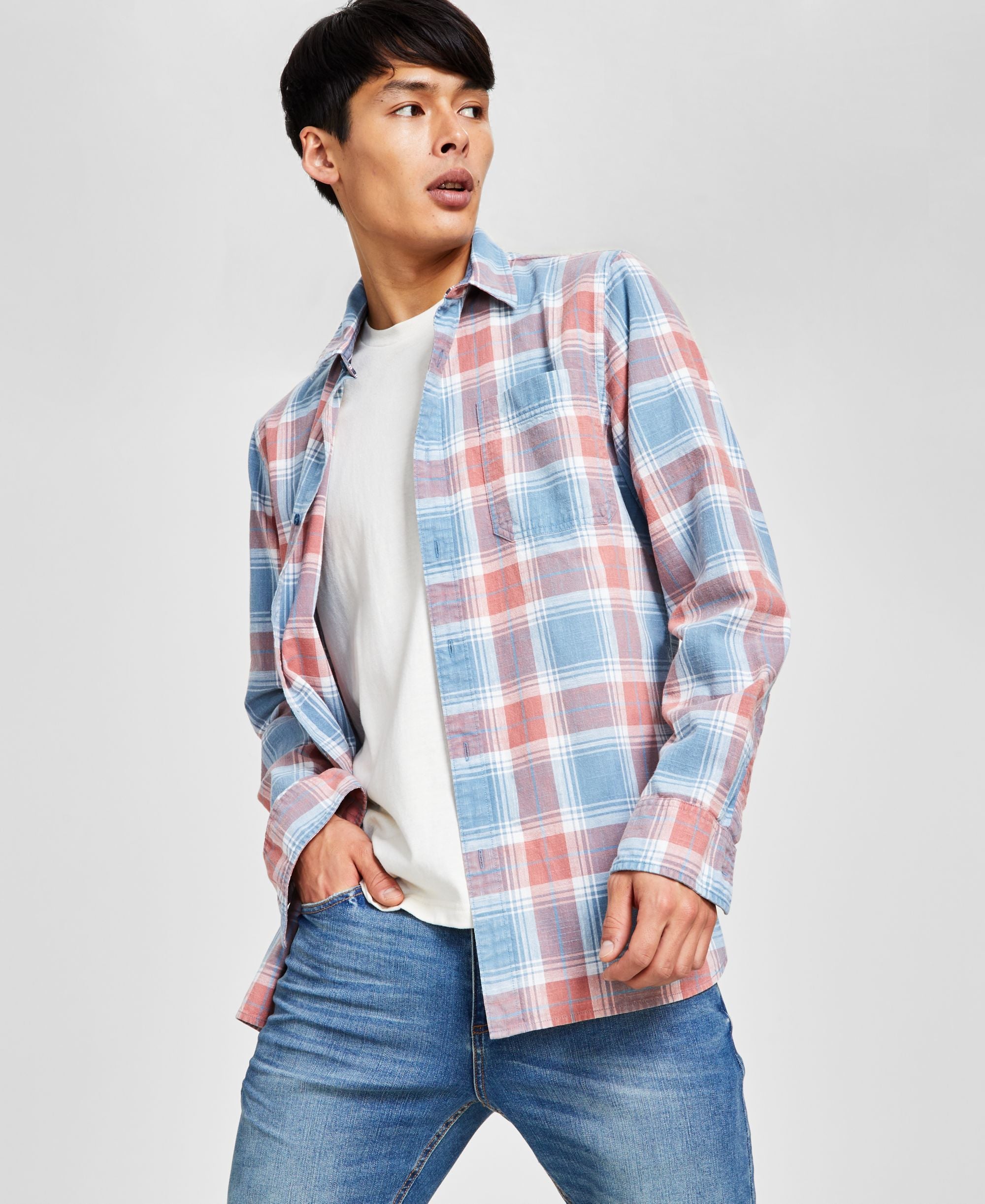 Men's Brock Classic-Fit Textured Plaid Button-Down Shirt