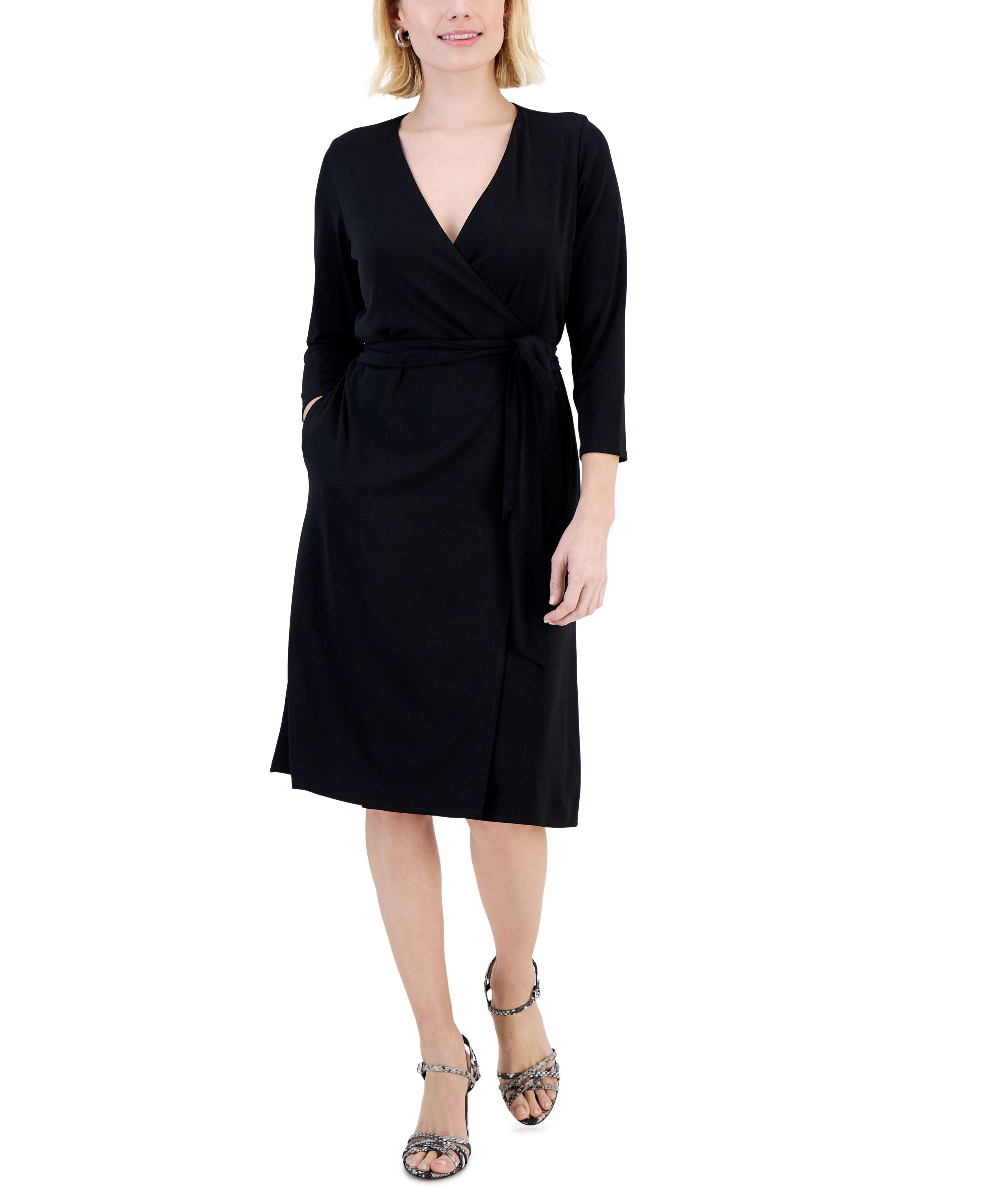 Petite Printed 3/4-Sleeve Wrap Dress