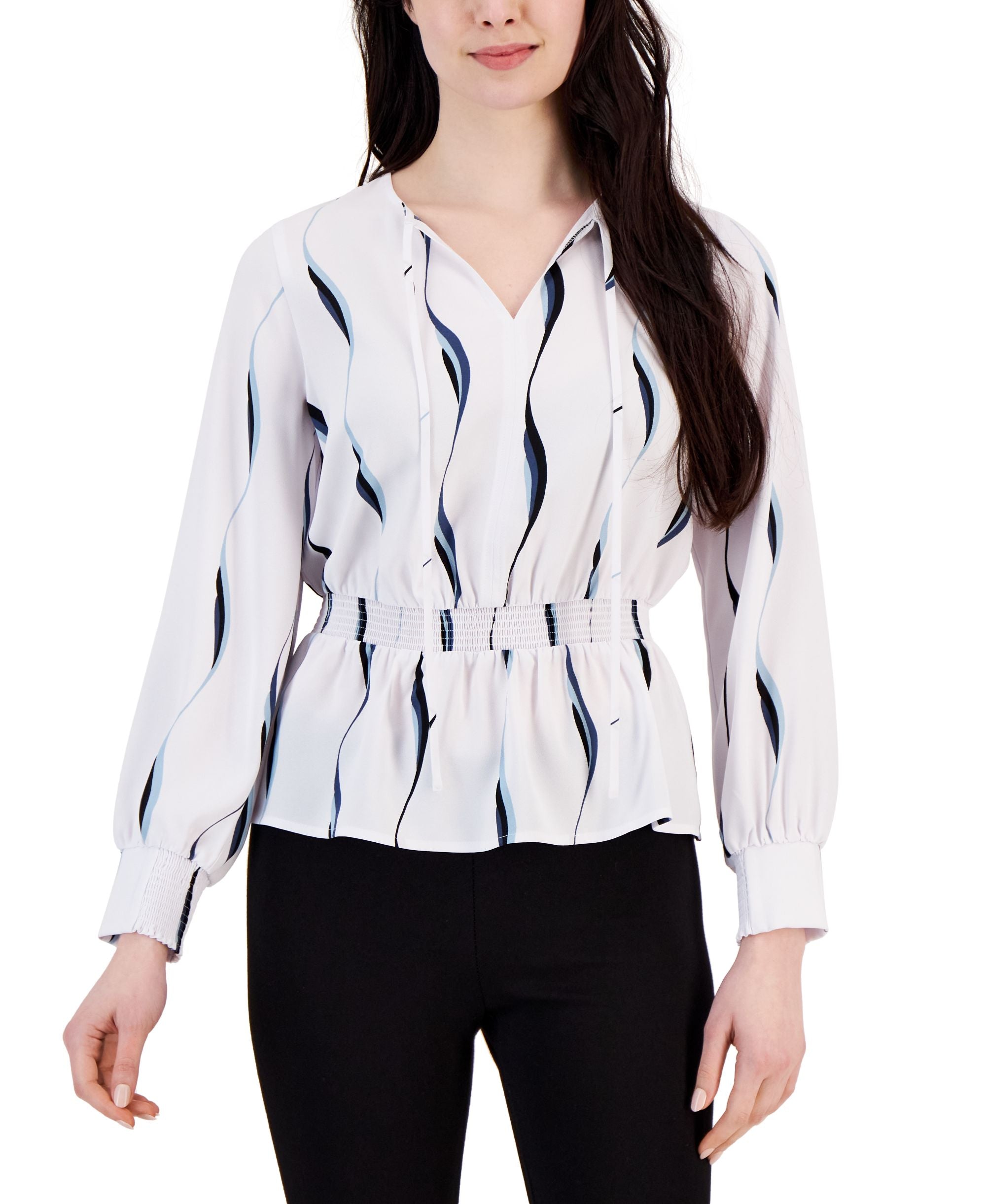 Alfani Petite Printed Smocked Waist Top