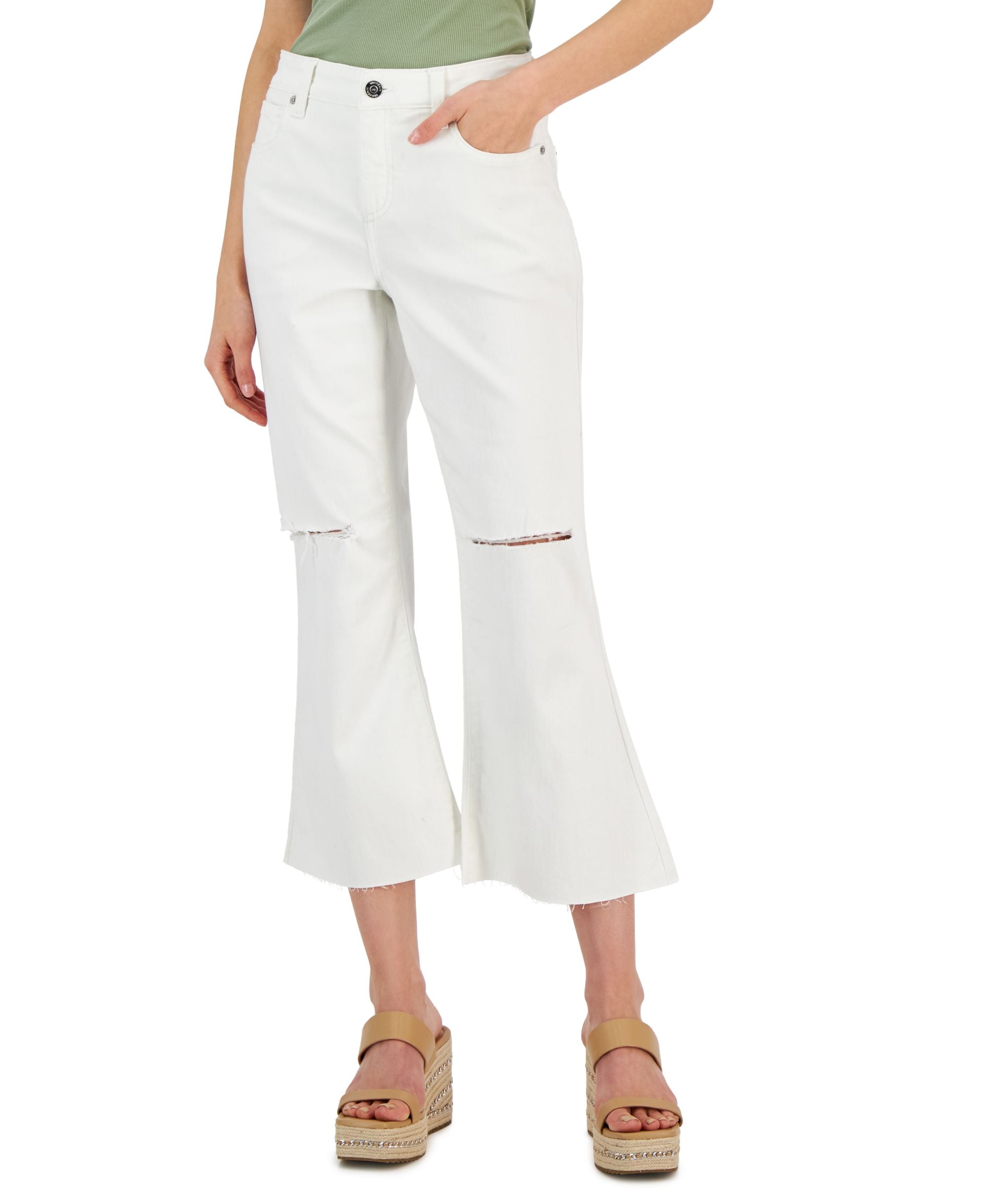 Women's Mid-Rise Ripped Kick Flare Jeans