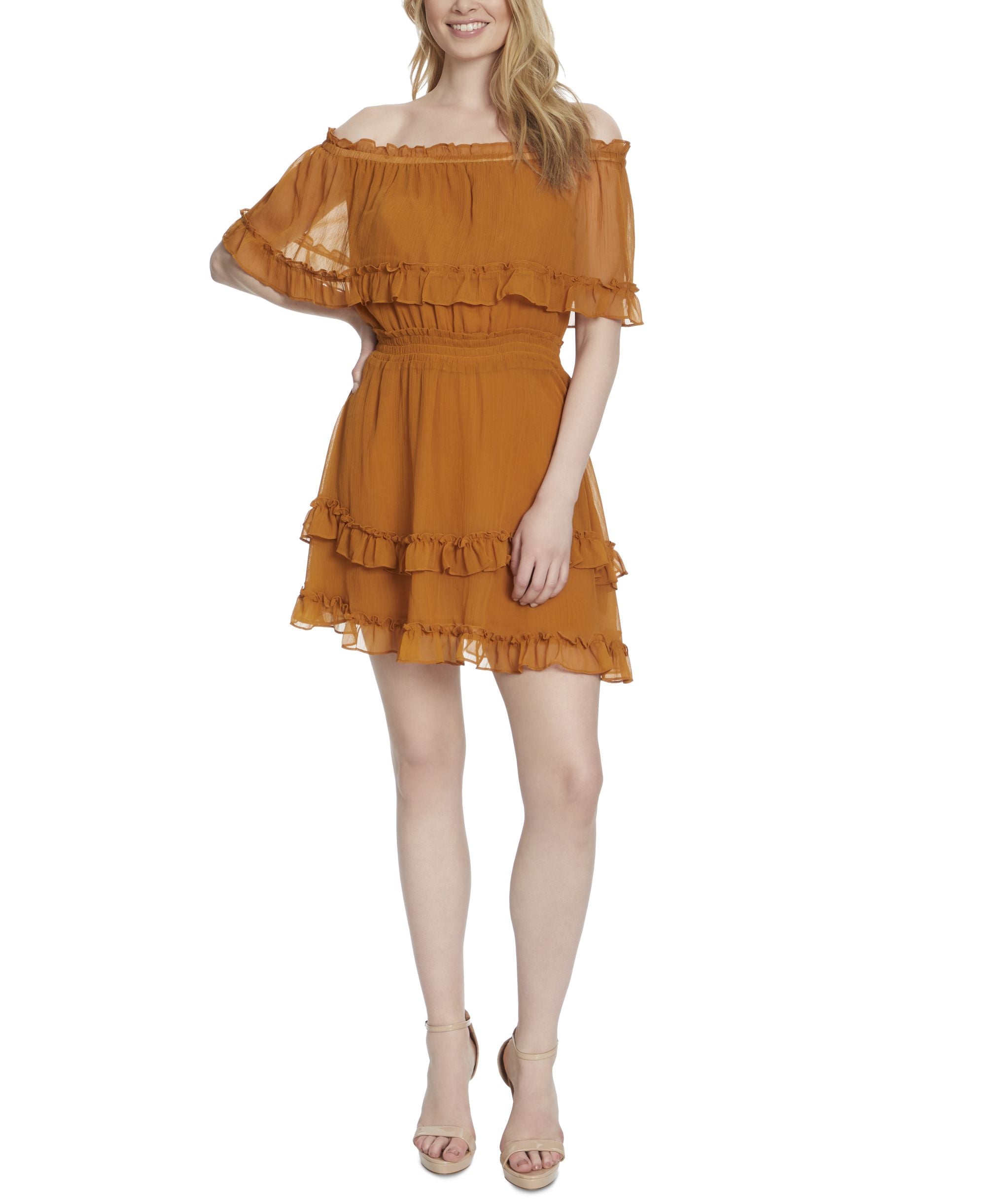 Jessica Simpson Womens Amaya Off The Shoulder Ruffled Mini Dress