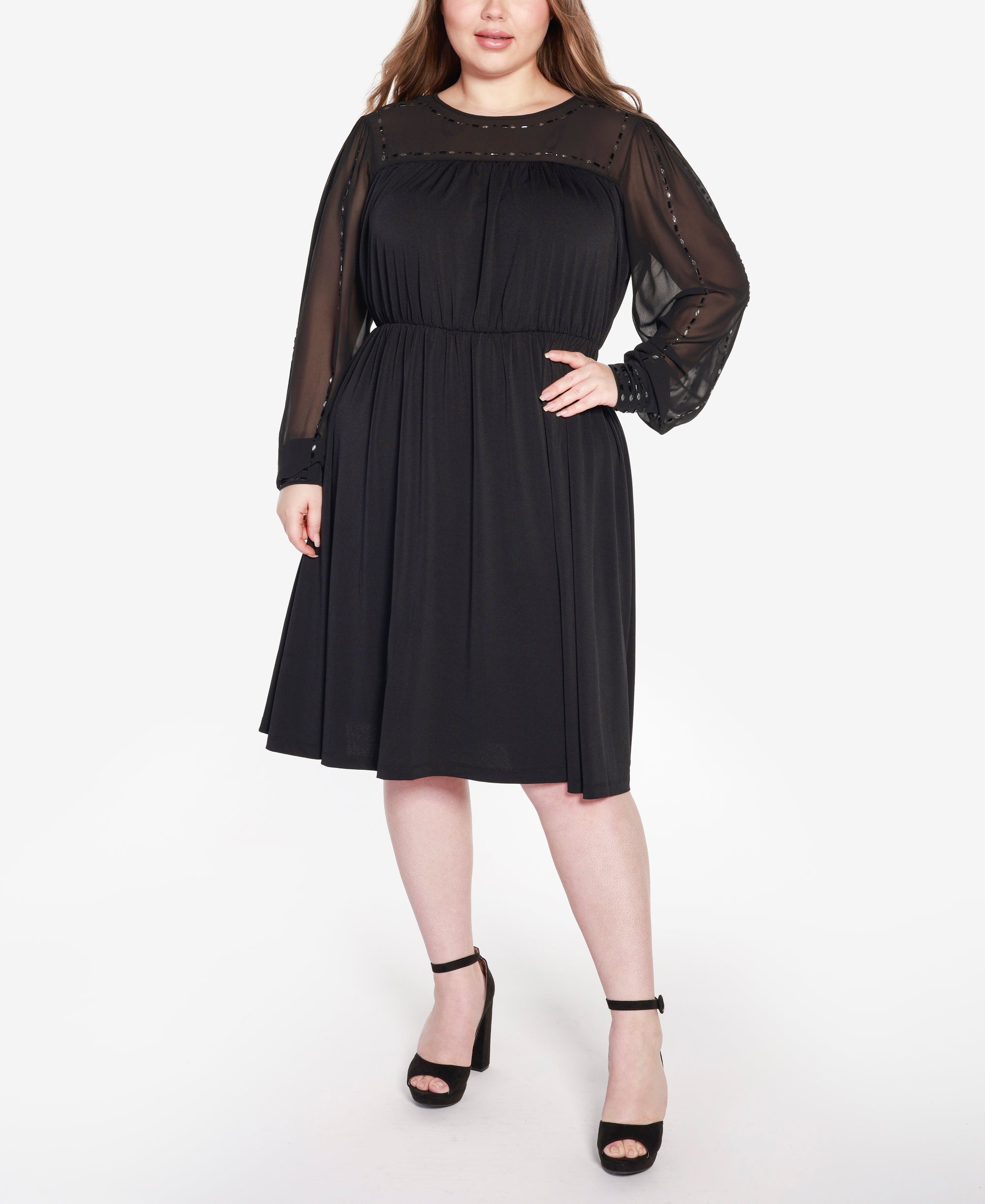 Black Label Plus Size Embellished Blouson Sleeve Dress