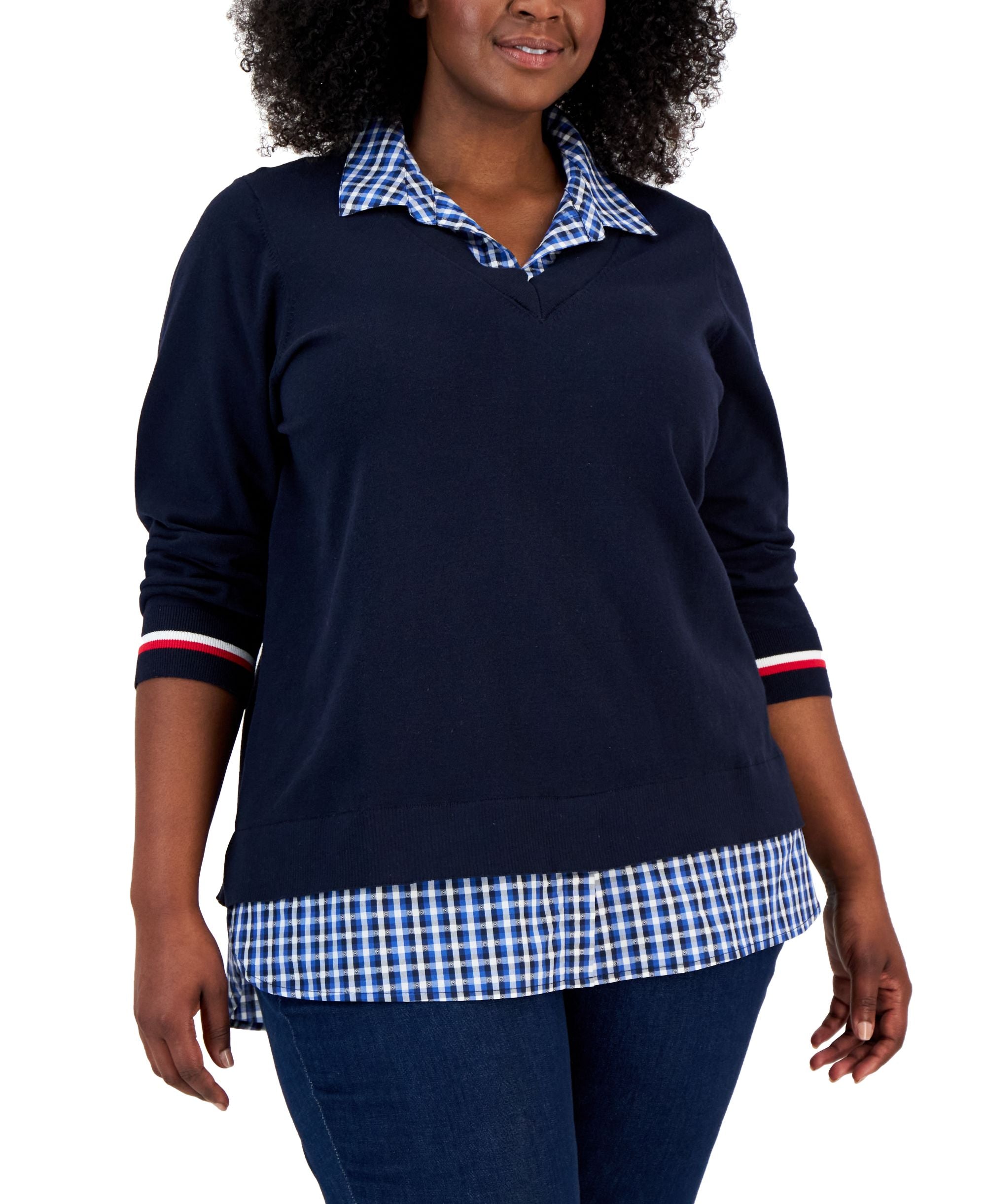 Tommy Hilfiger Plus Size Cotton Layered Look Sweater