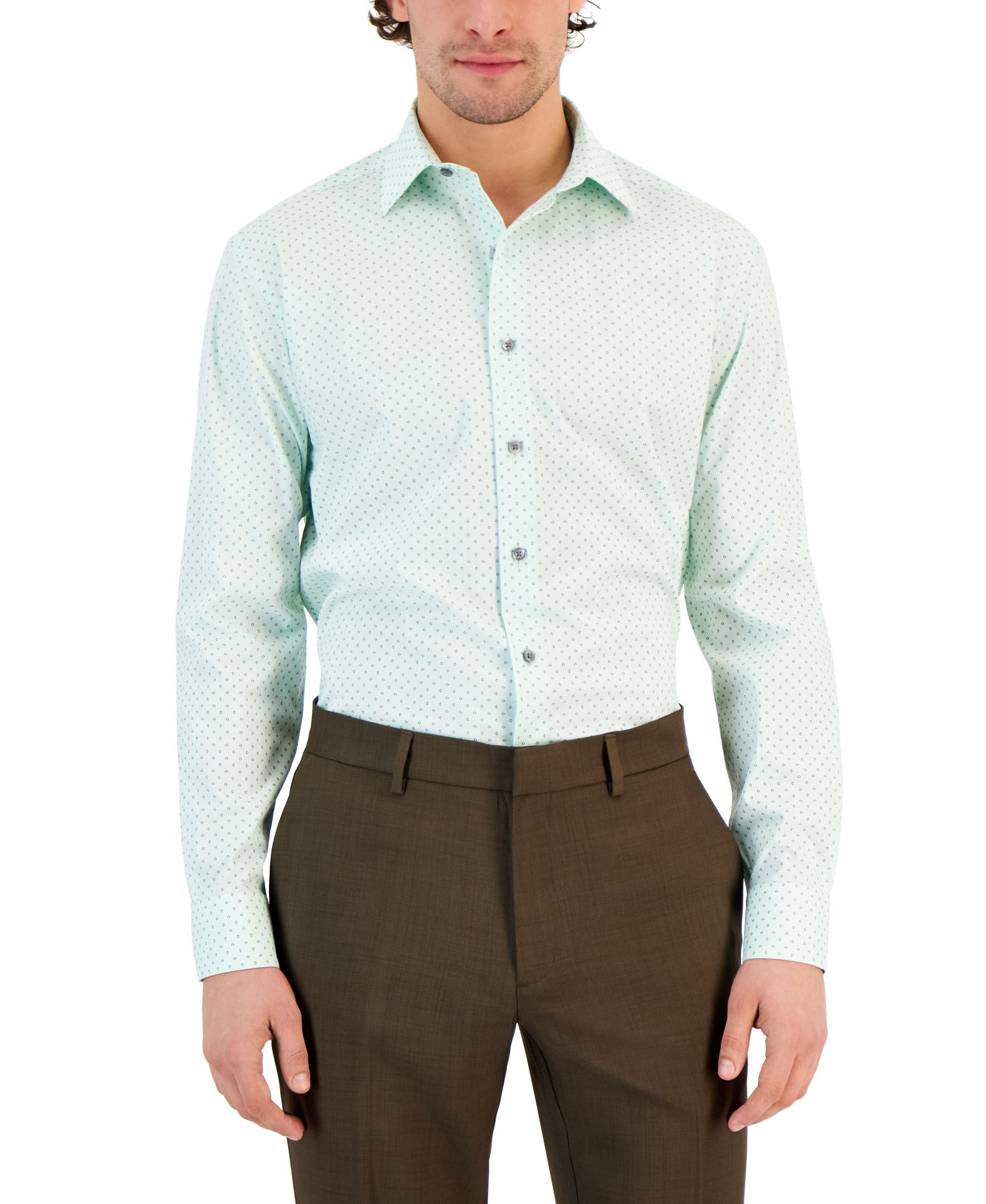Men's Regular Fit Stain Resistant Pinflower Geo-Print Dress Shirt