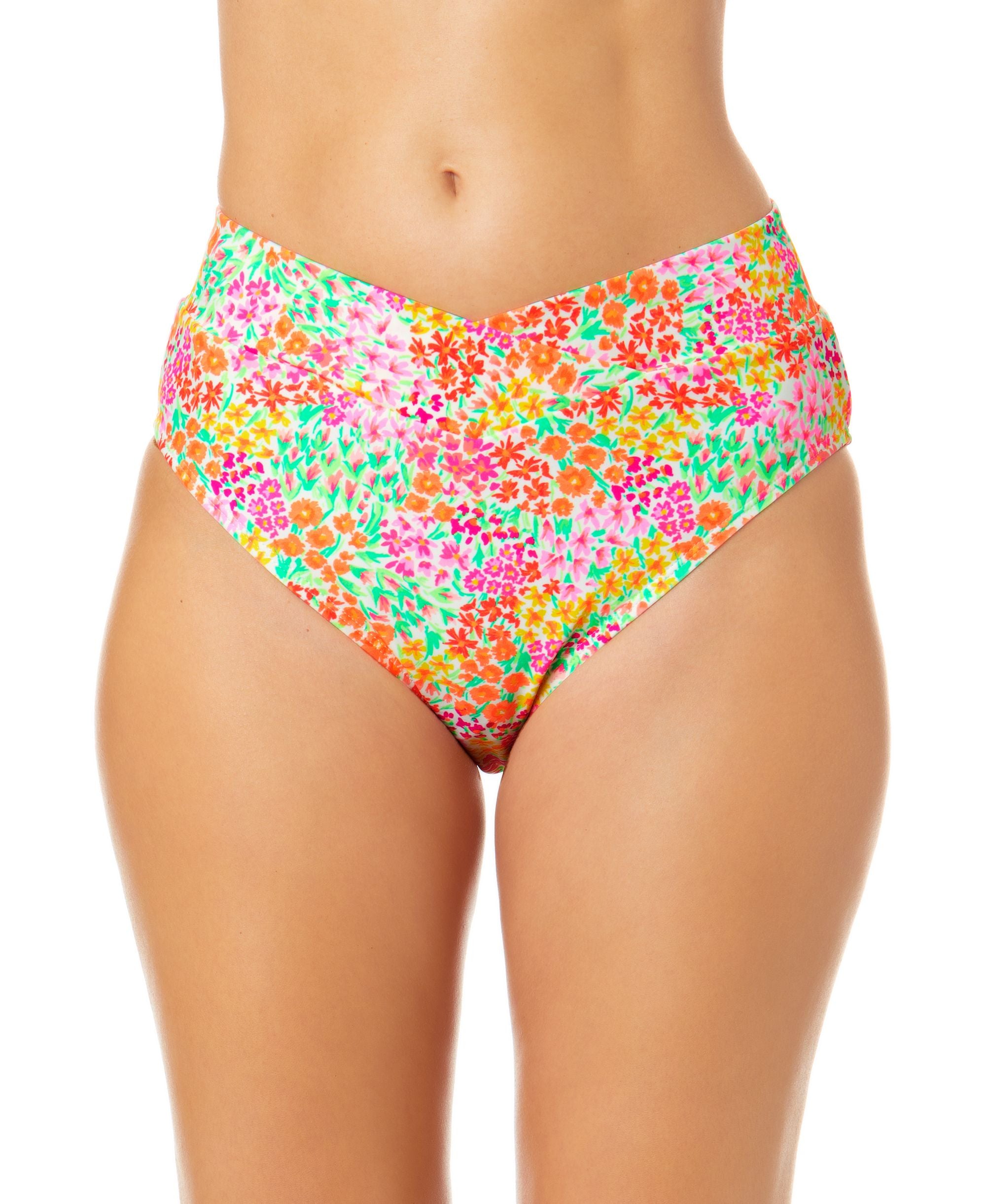 Juniors' Sun Garden-Print V-Front High-Waist Bikini Bottoms