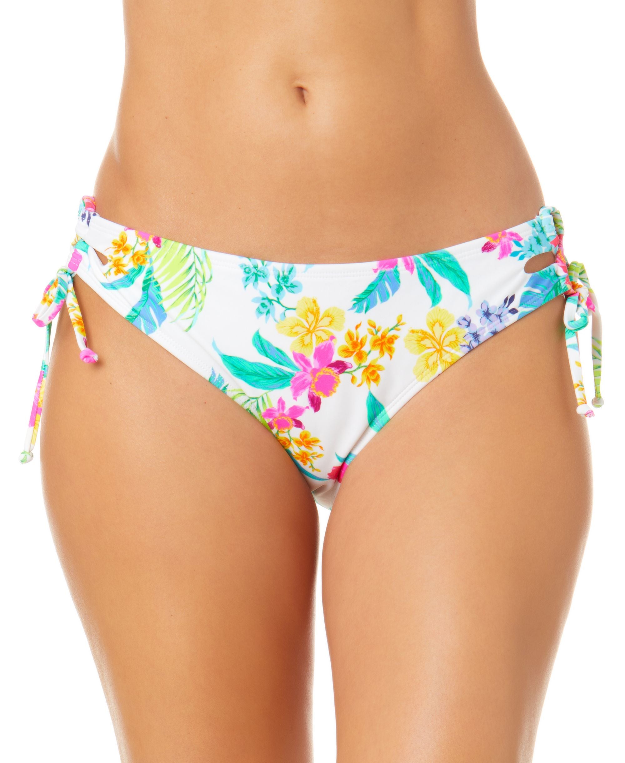 Juniors' Retro Hibiscus Lace-Up Hipster Bikini Bottoms