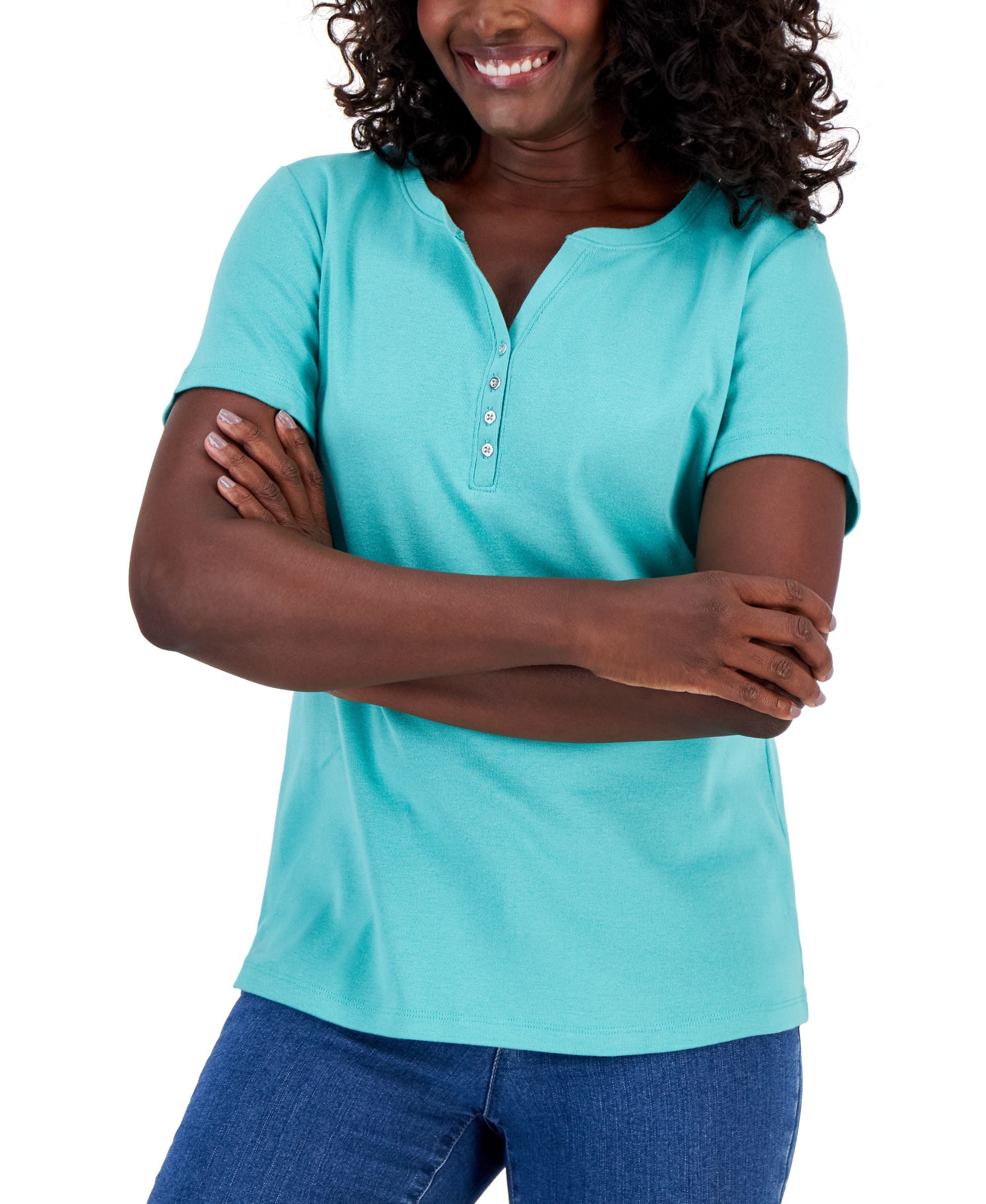 Karen Scott Petite Cotton Henley Top
