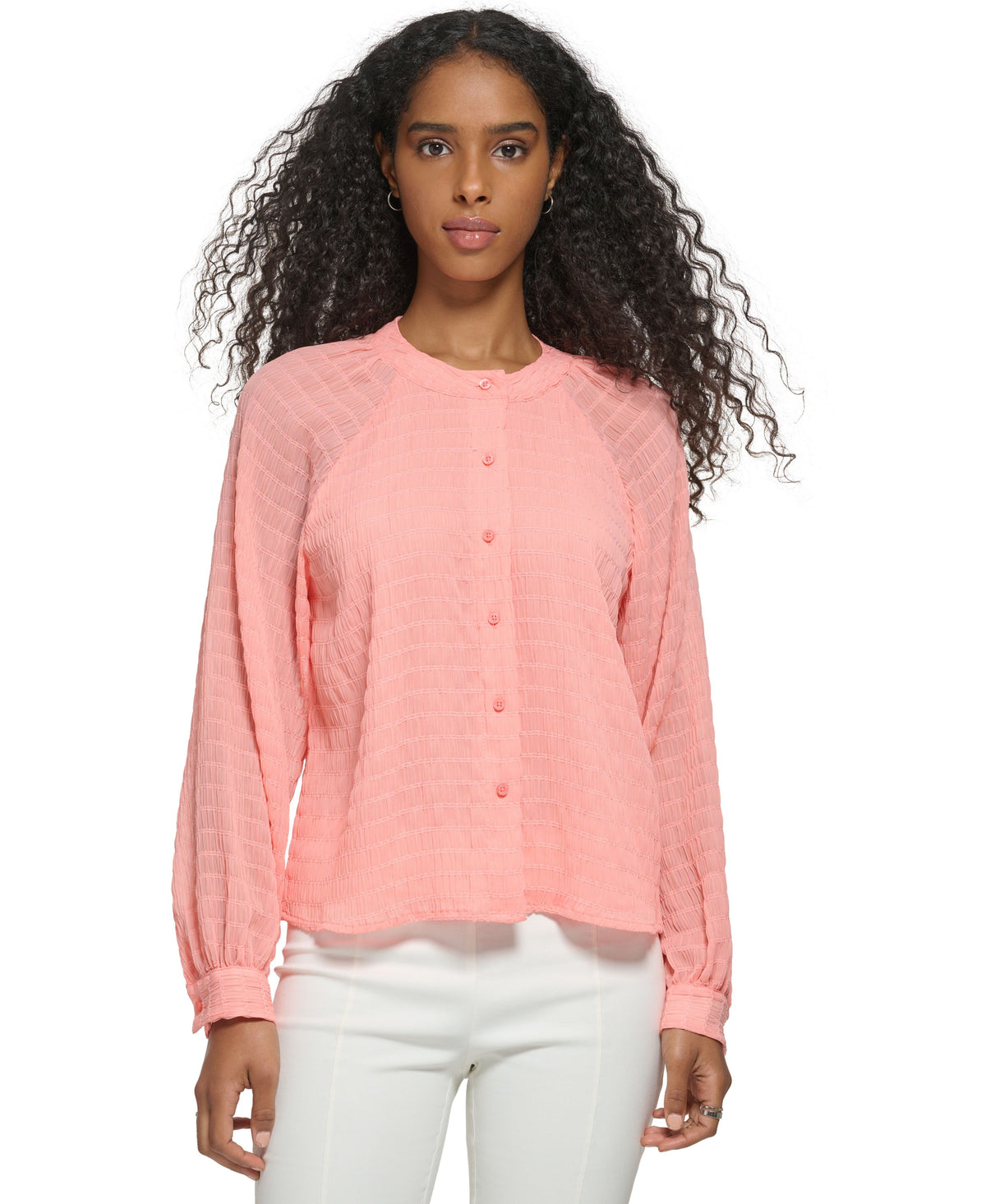 Long Sleeve Textured Chiffon Blouse