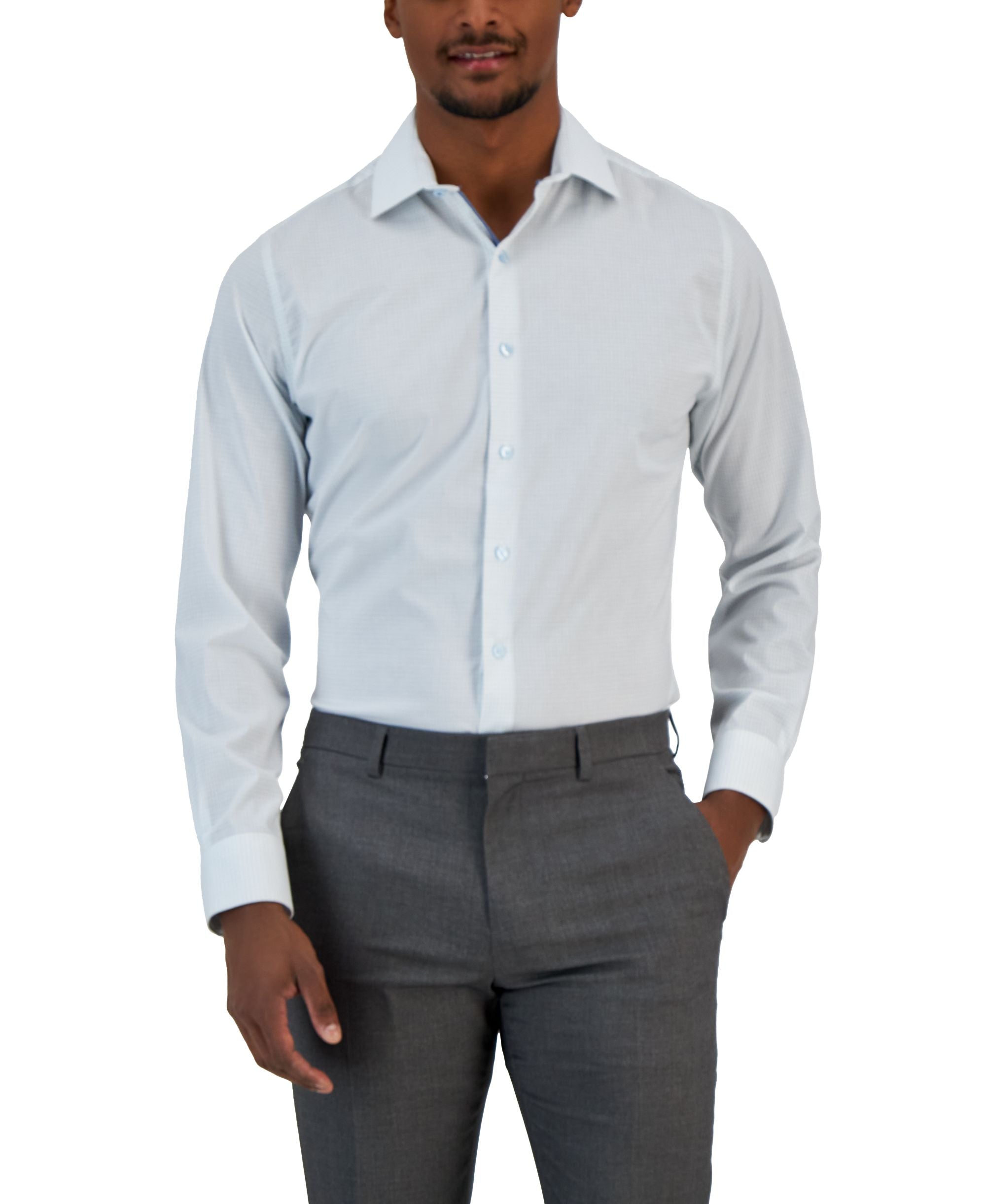 Men's Slim Fit Grid Print Dress Shirt