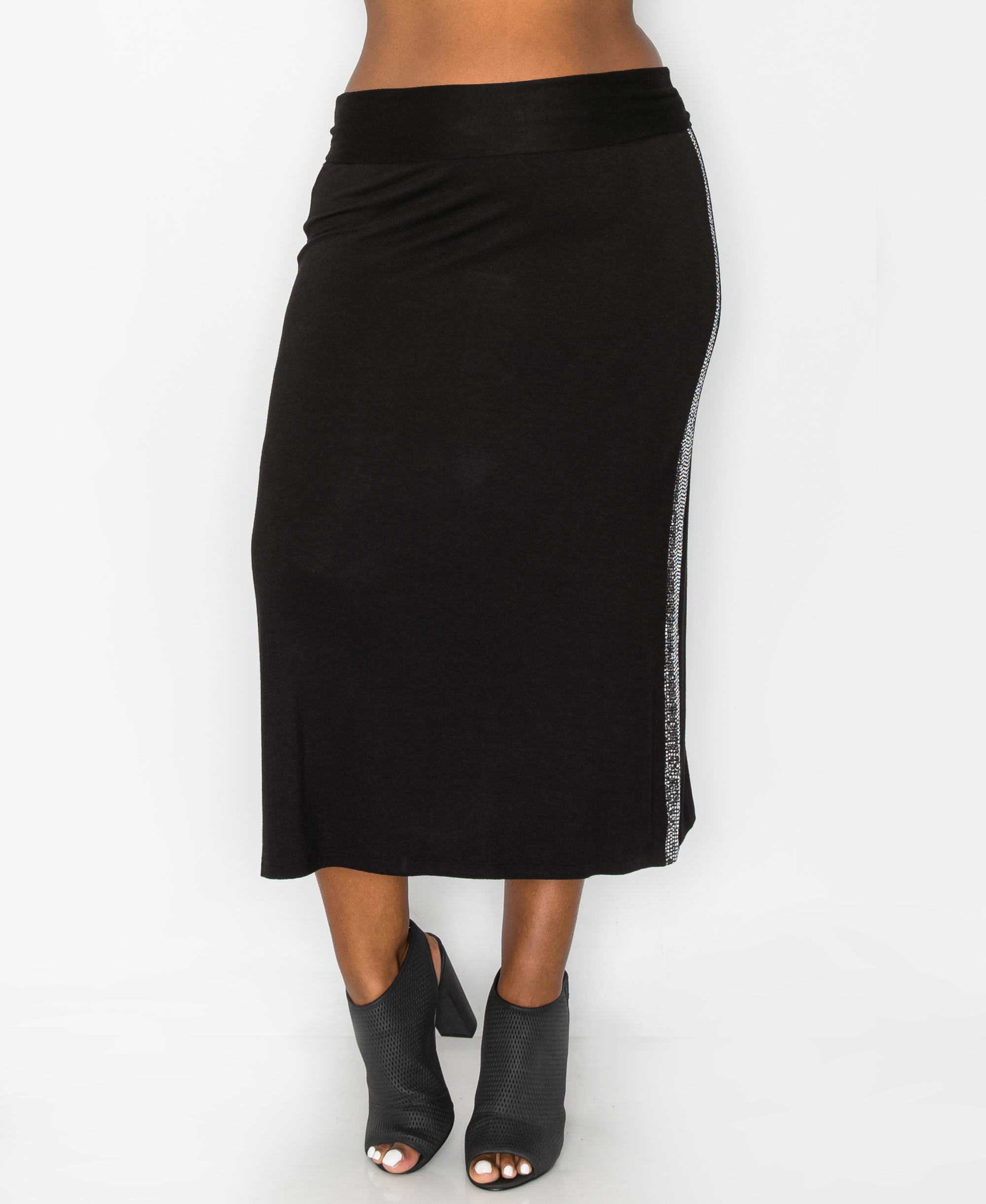 Coin 1804 Plus Size Sequin Side Contrast Fold Over Midi Skirt