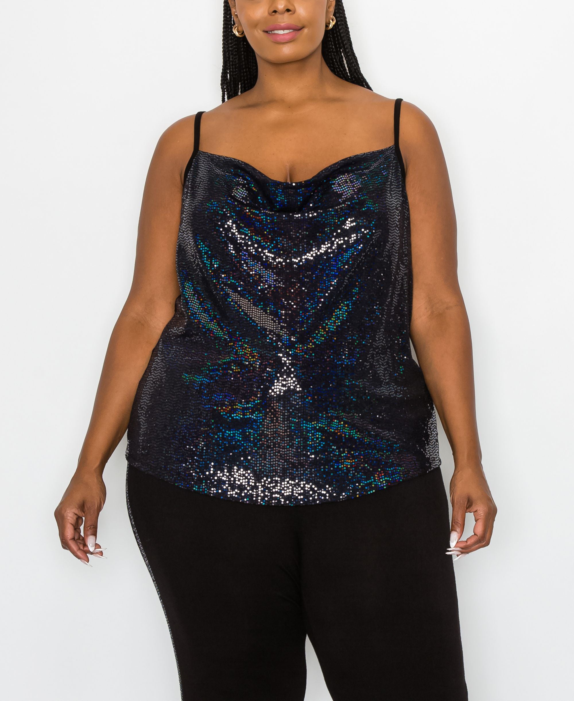 Coin 1804 Plus Size Sequin Draped Neck Cami Top