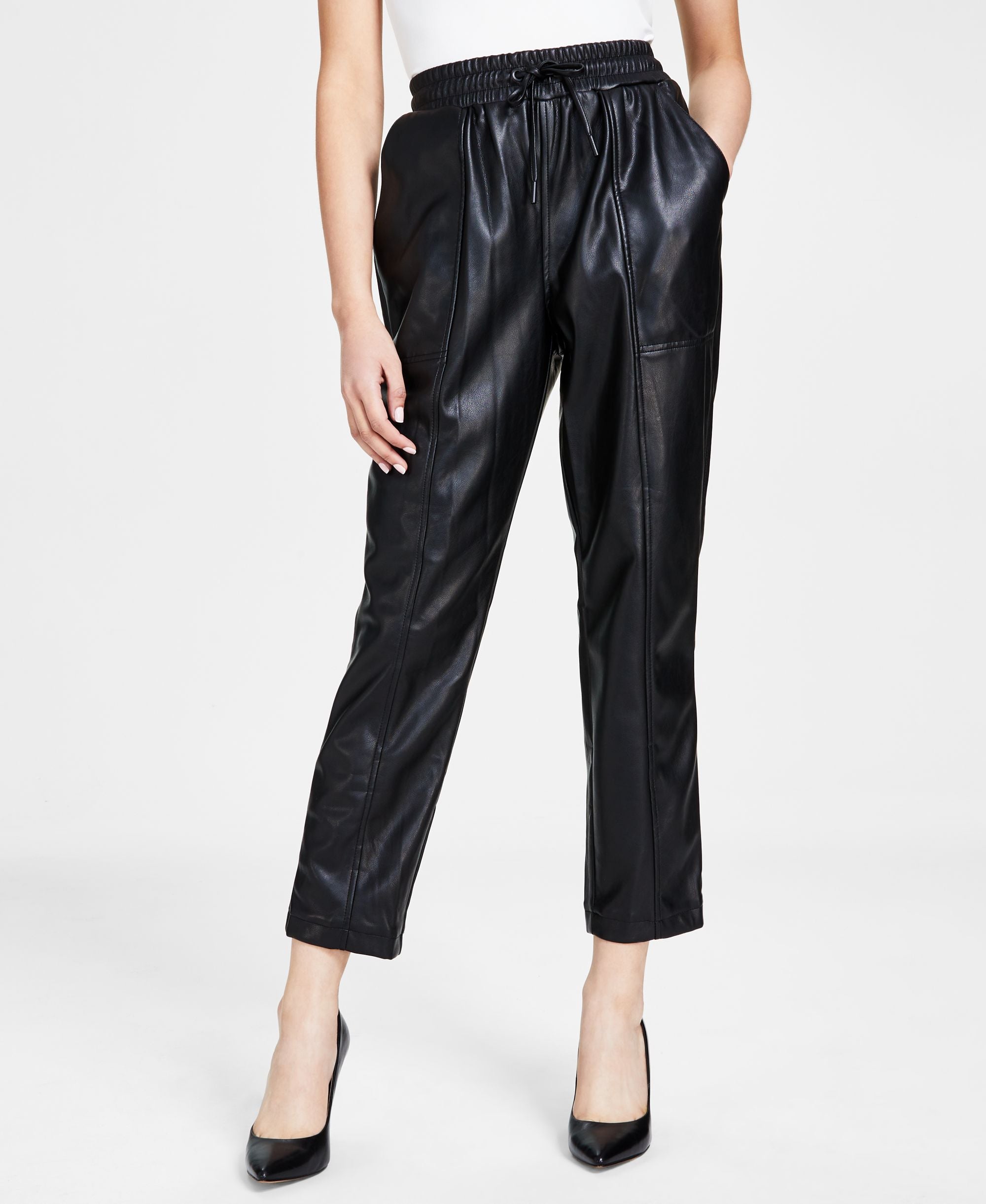 Faux-Leather Straight-Leg Ankle Pants