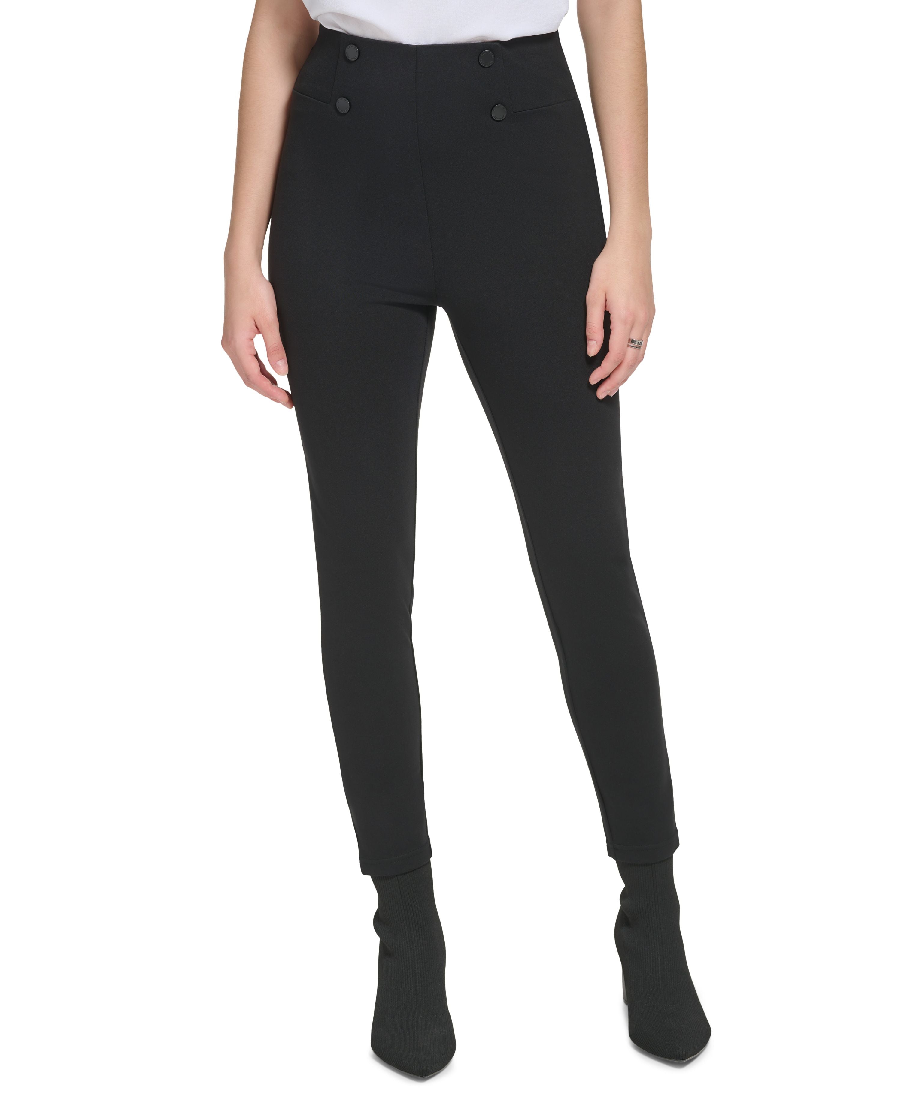 Women's High-Rise Button-Detail Skinny Leggings