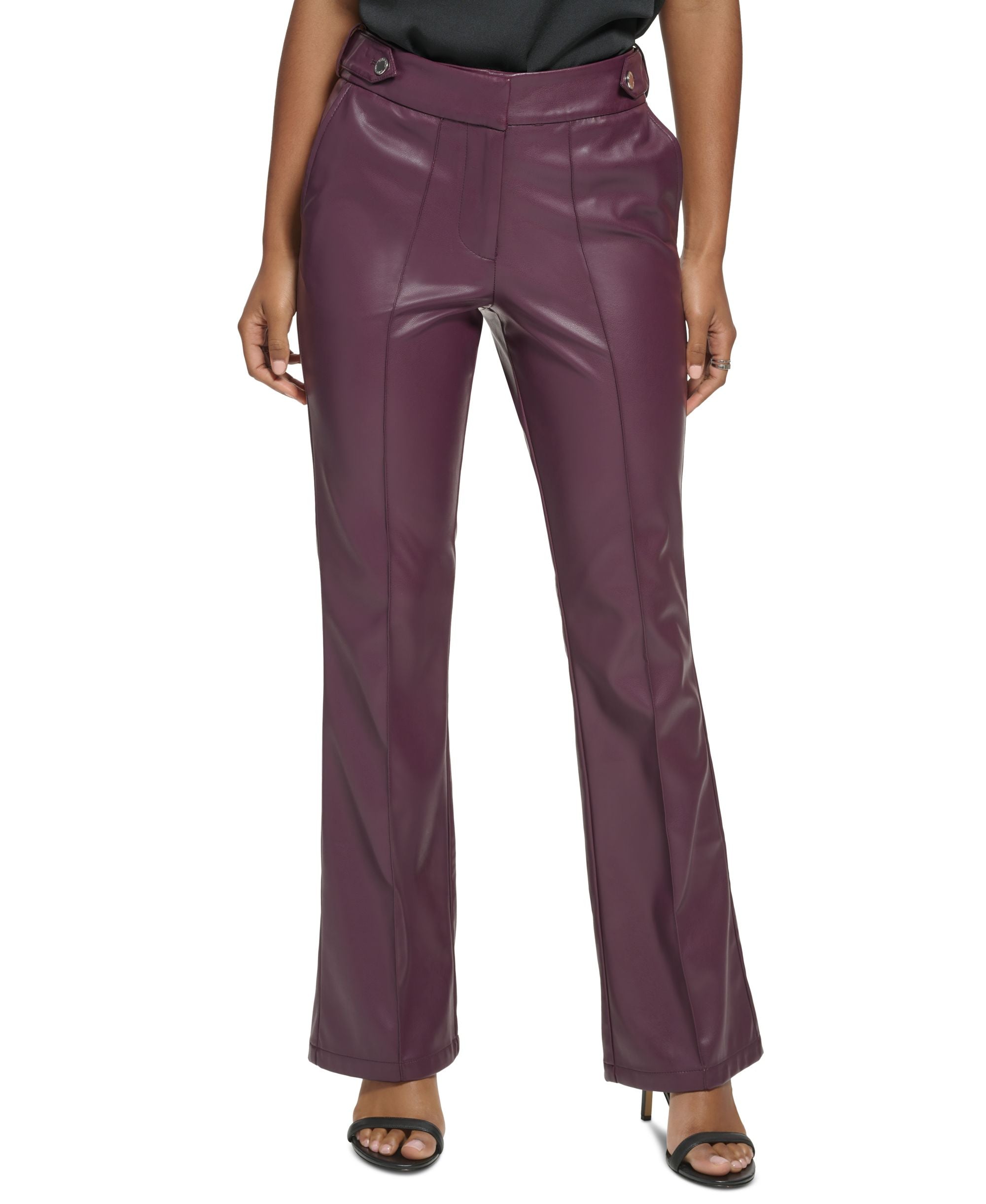 Women's Faux-Leather High-Rise Flare-Leg Pants