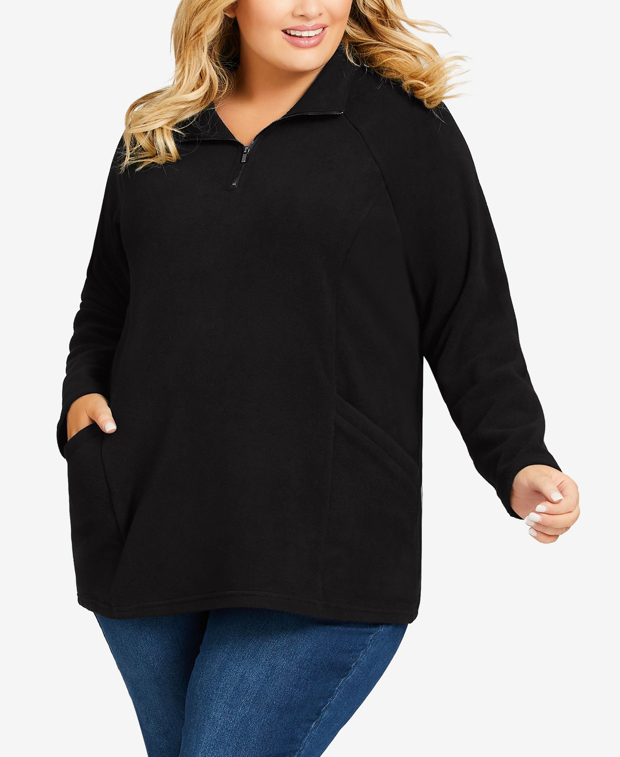 Plus Size Polar Fleece Pocket Tunic Top