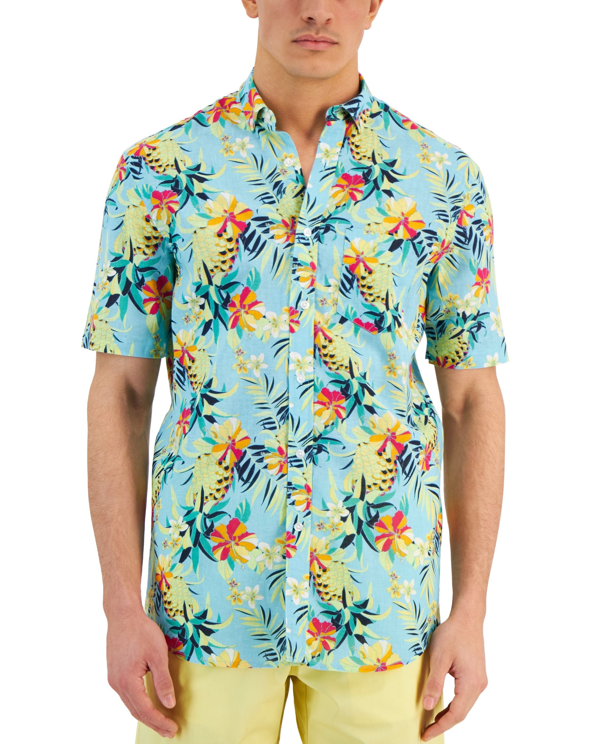 Men's Yvan Classic-Fit Textured Tropical Floral-Print Button-Down Shirt