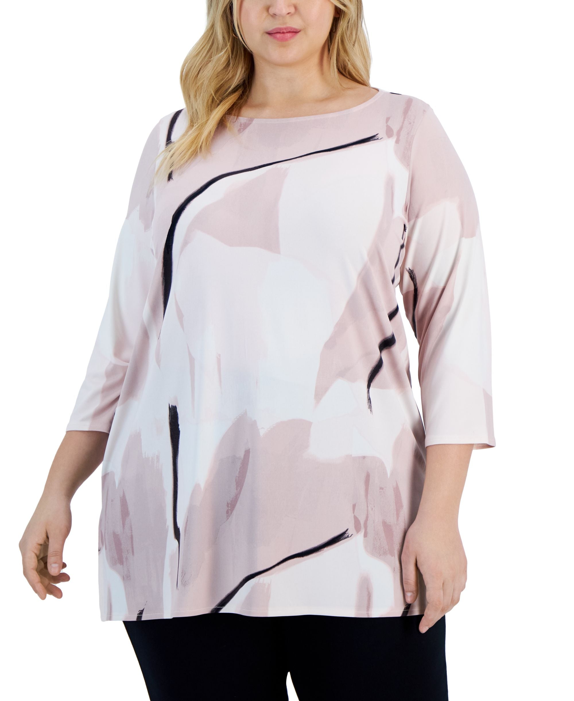 Plus Size Boat-Neck 3/4-Sleeve Tunic