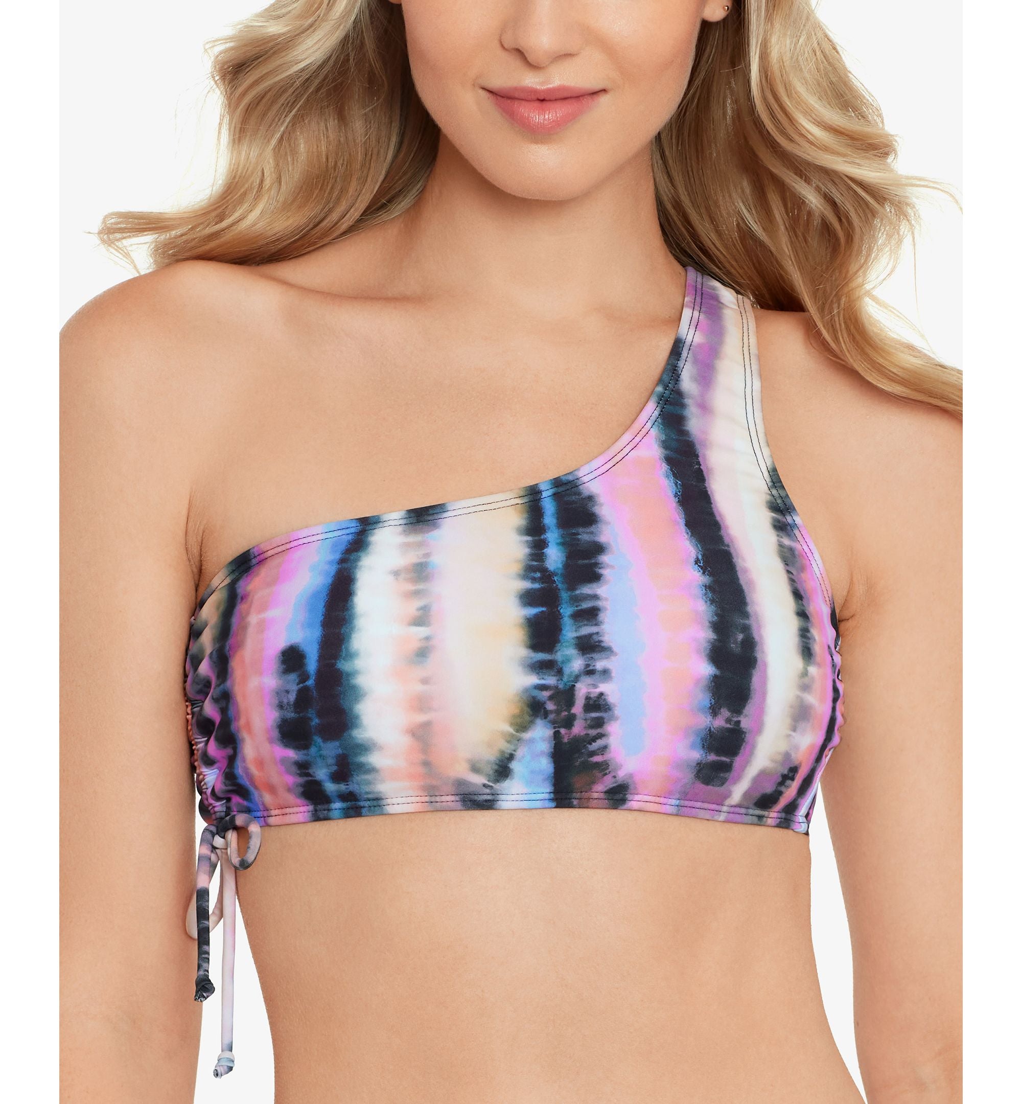 Juniors' Tie-Dyed One-Shoulder Bikini Top