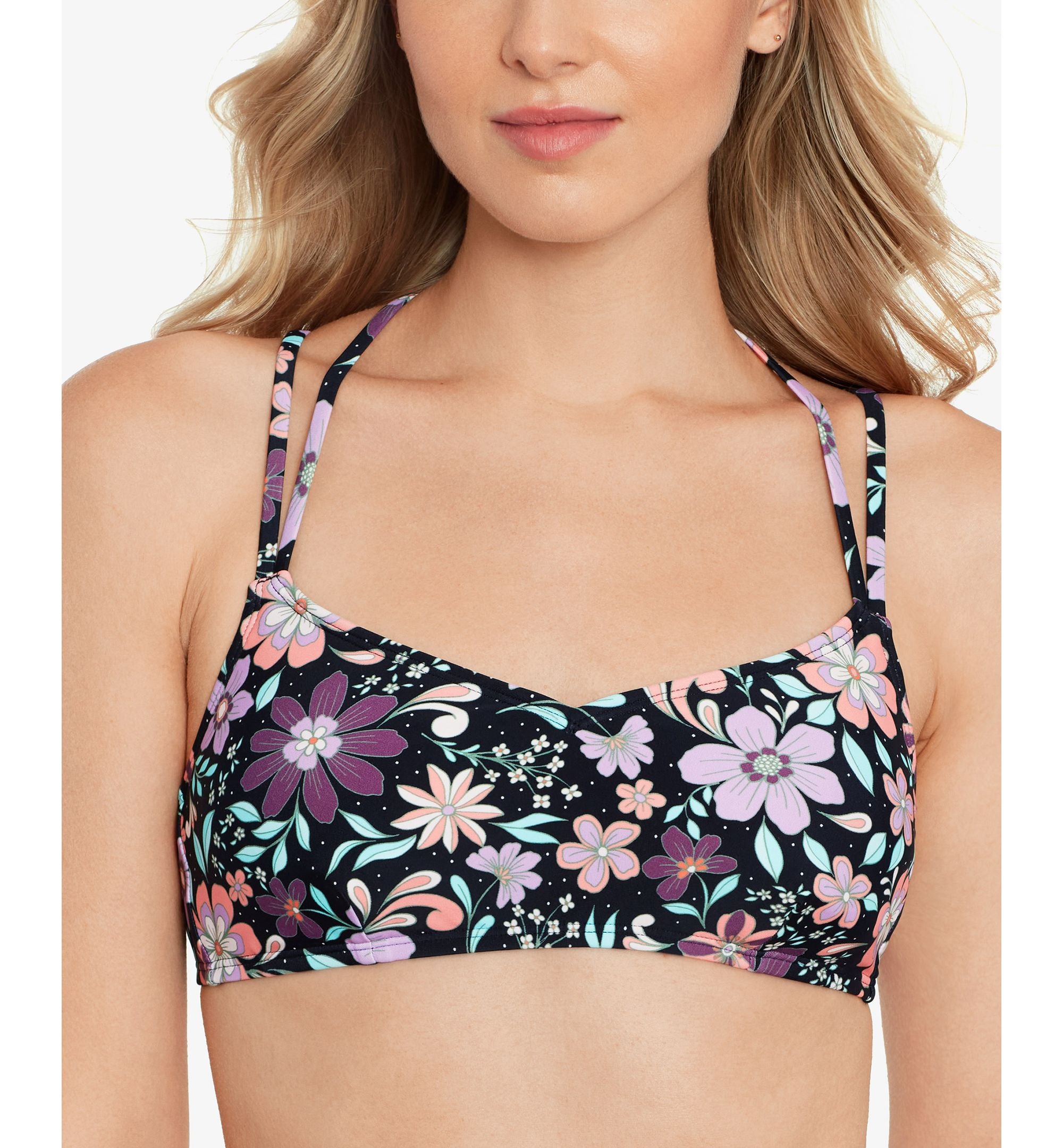 Juniors' Printed  Double Strap Bralette Bikini Top