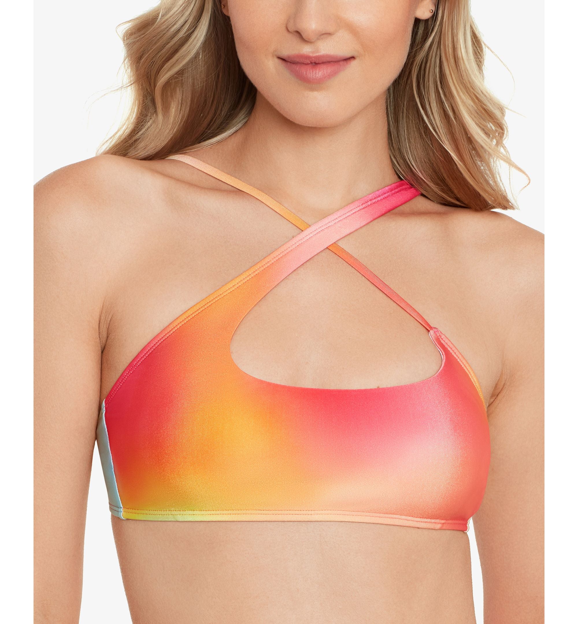 Juniors' Printed Crisscross-Strap Bikini Top
