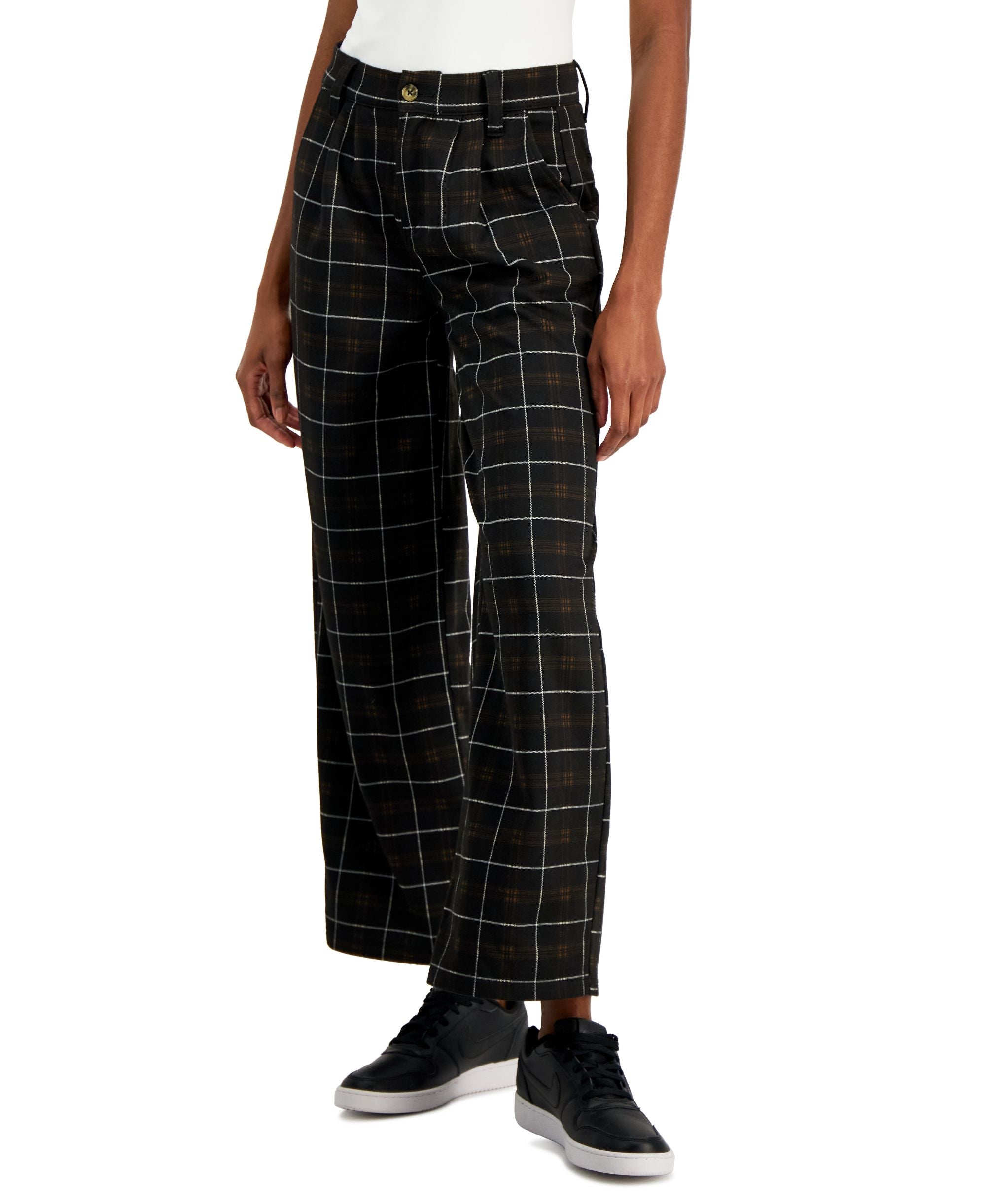 Juniors' Slouchy Double-Knit Plaid Pants