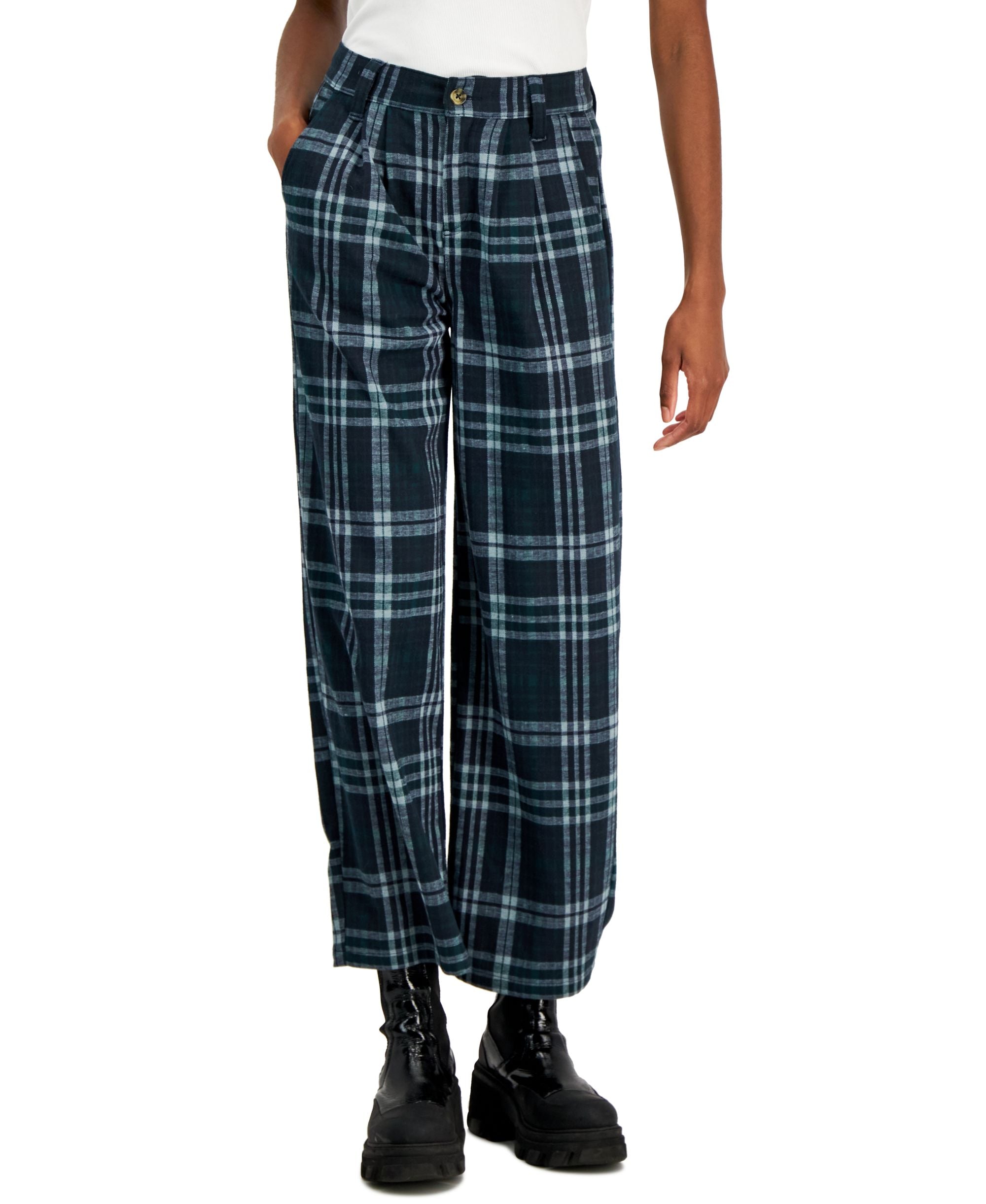 Juniors' Slouchy Double-Knit Plaid Pants
