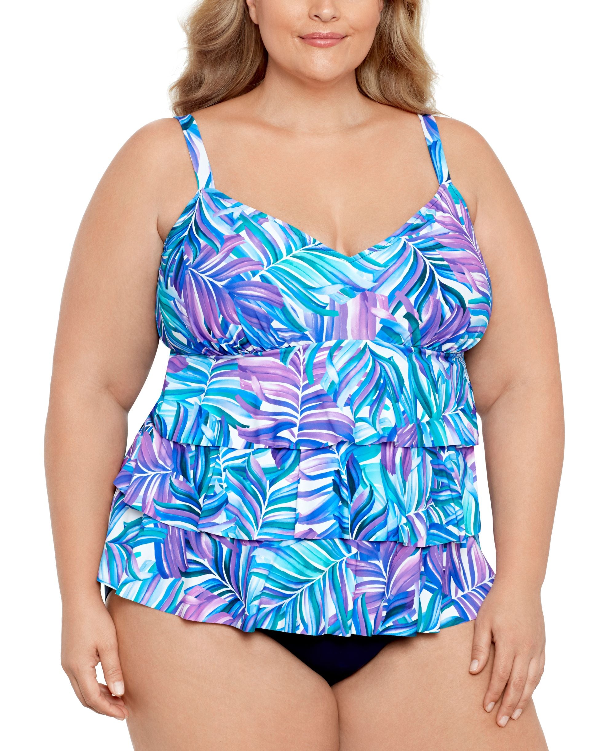Plus Size Tummy Control Printed Fauxkini One-Piece Swimsuit