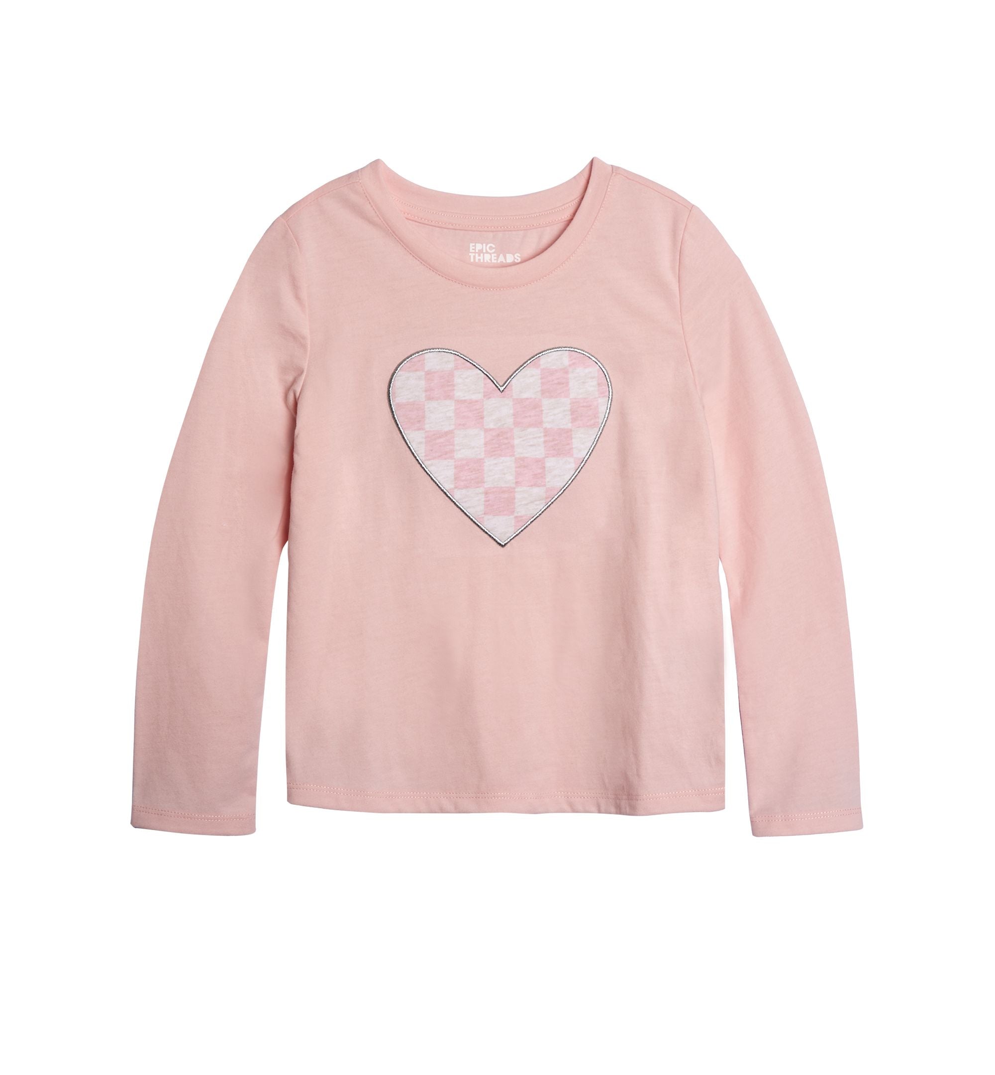 Little Girls Checkered Heart Graphic T-shirt