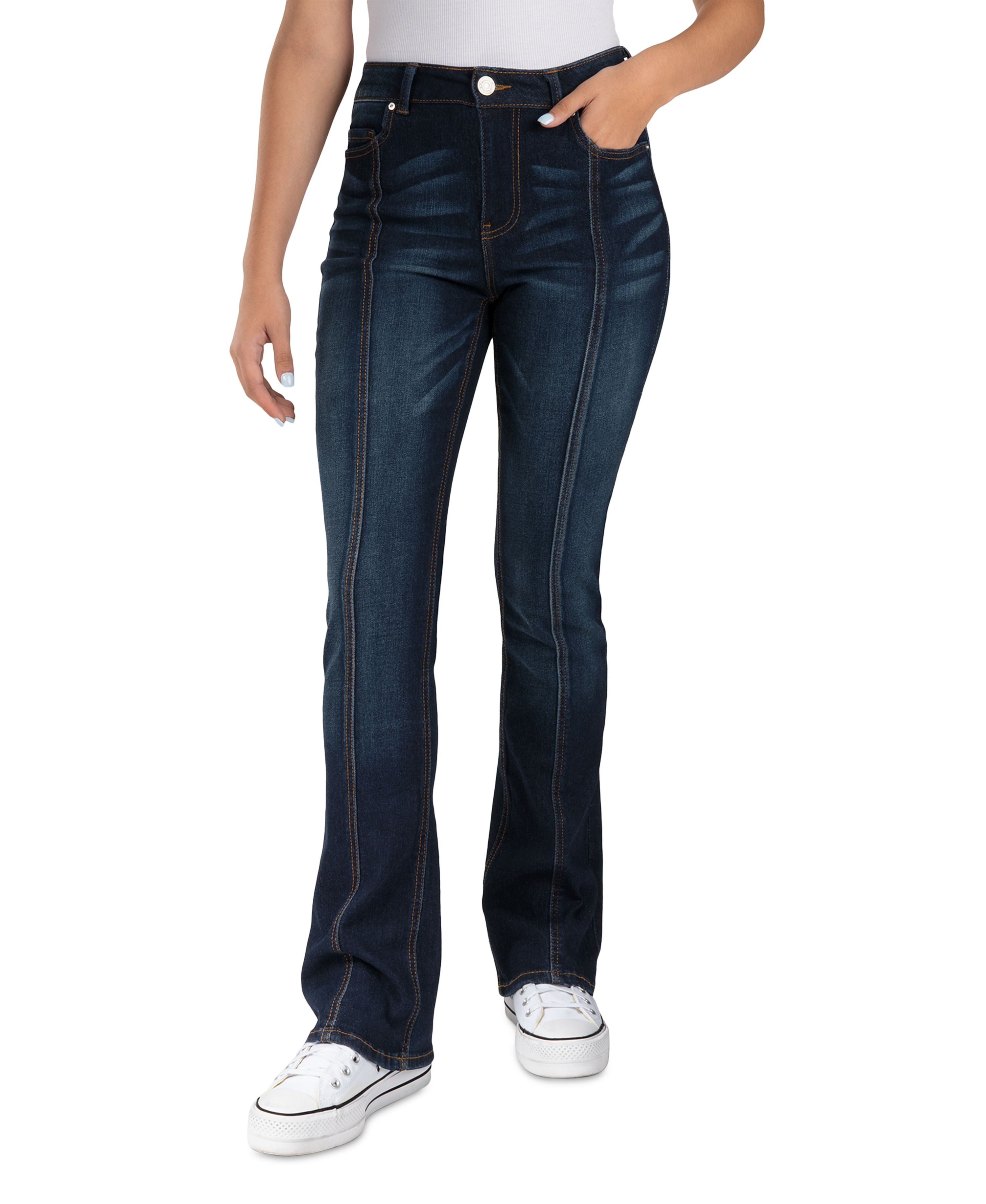 Juniors' Seamed High-Rise Bootcut Jeans