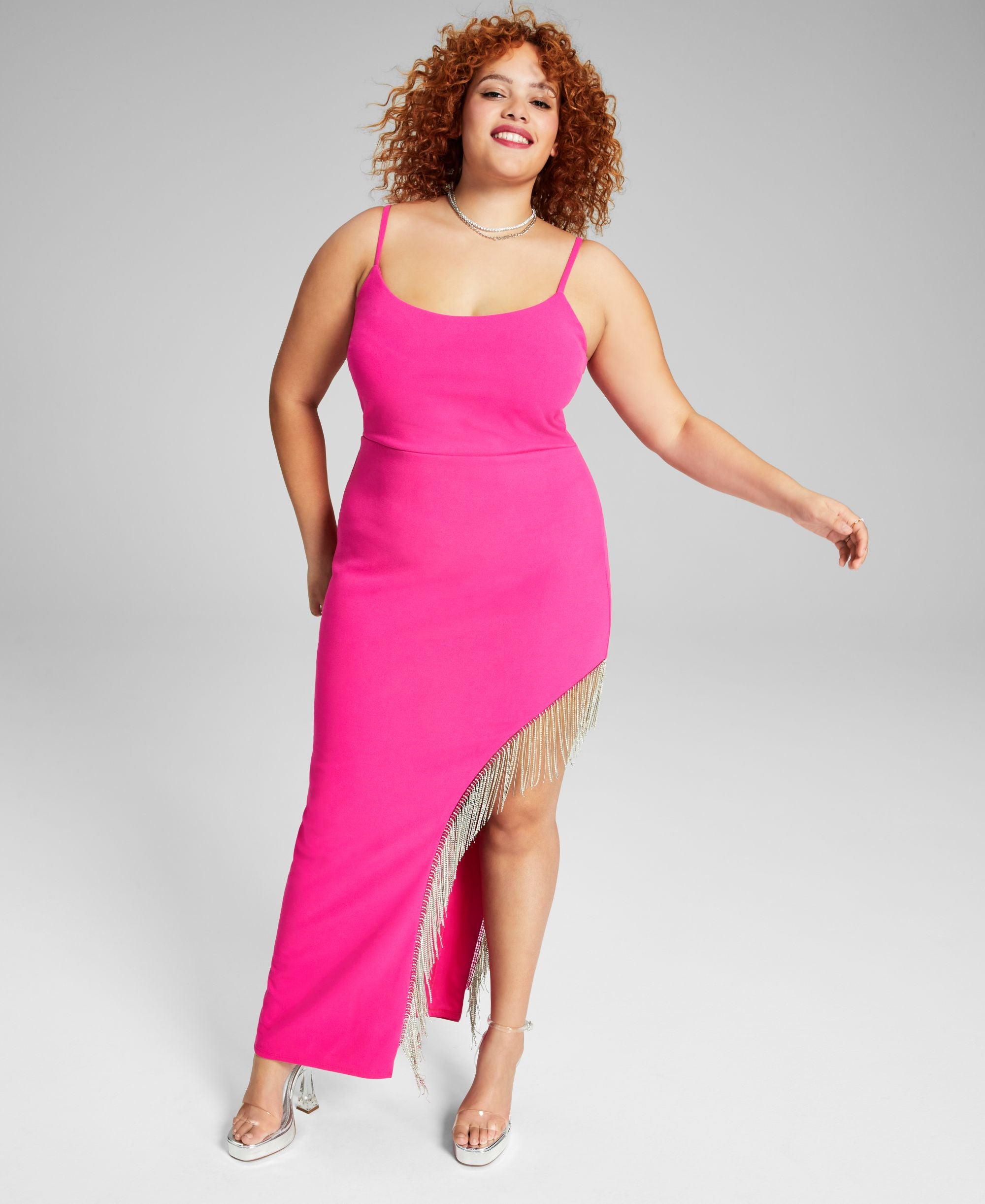 Trendy Plus Size High-Slit Rhinestone-Trim Gown