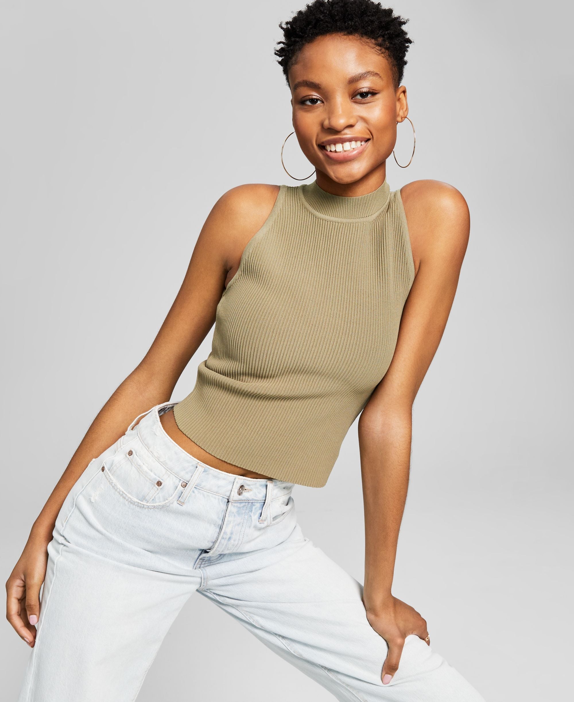 And Now This Womens Sleeveless Mock-Neck Ottoman Top
