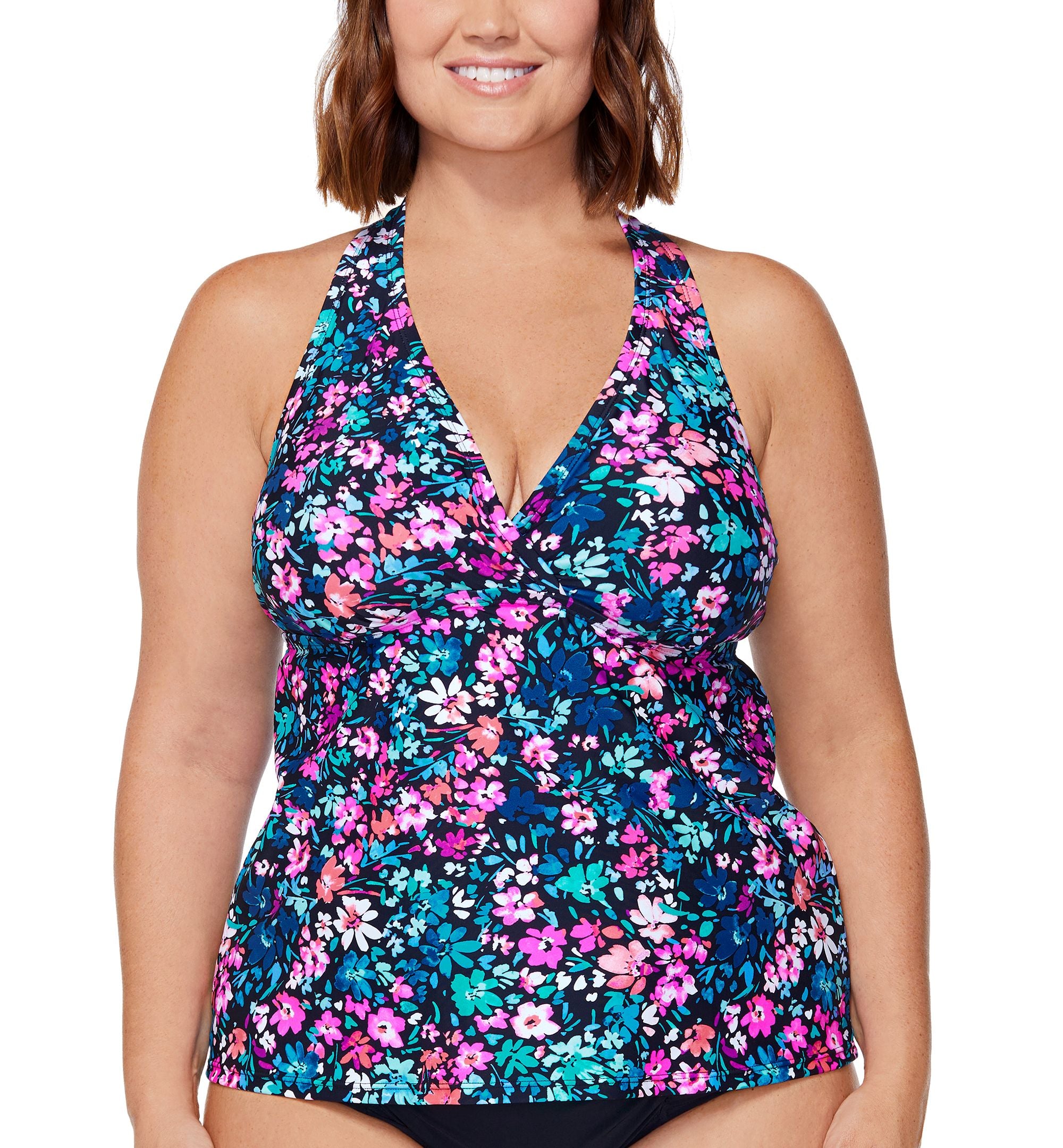 Plus Size Printed H-Back Underwire Tankini Swim Top
