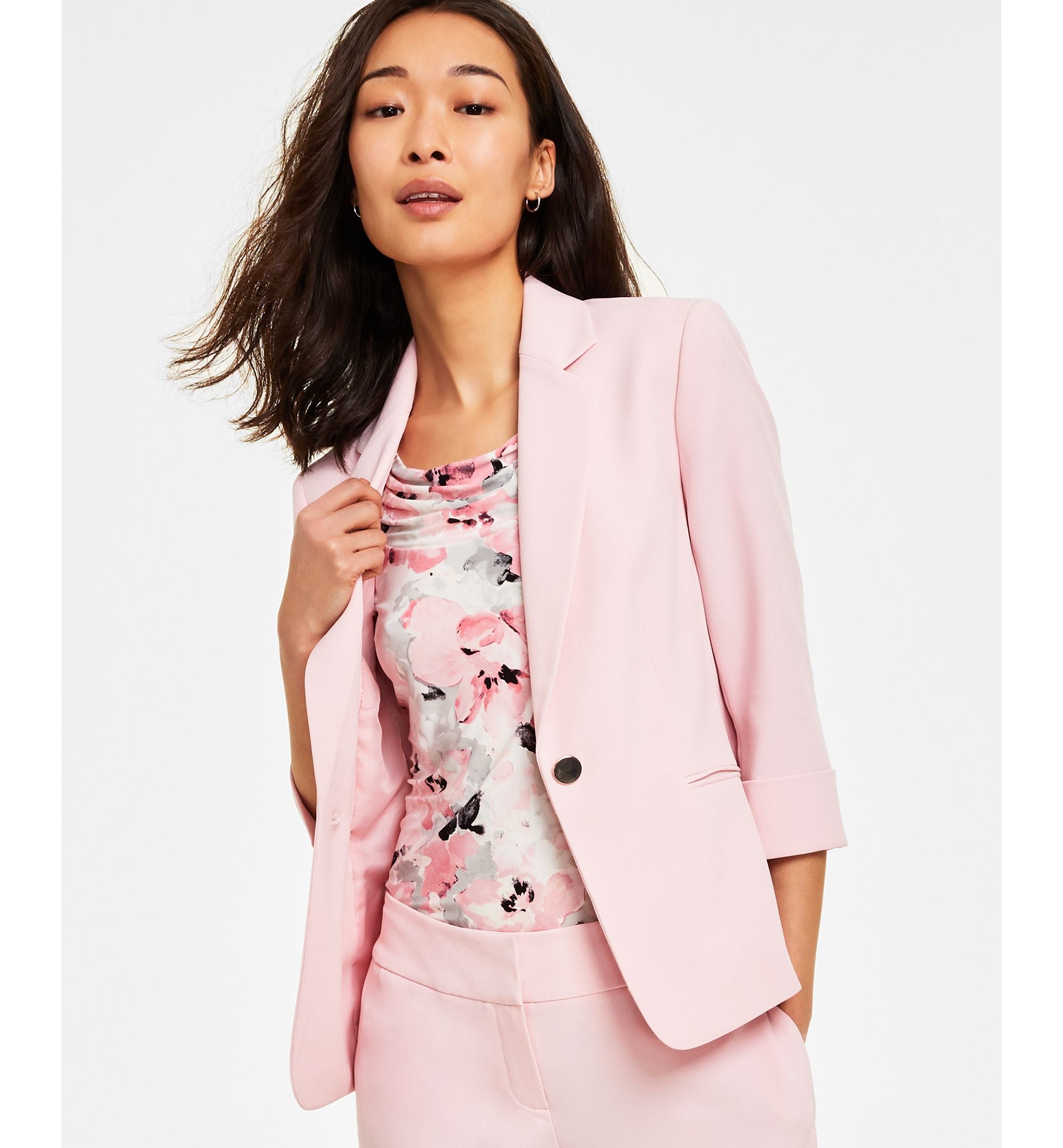 Women's Single-Button Notched Collar Rolled Sleeve Blazer