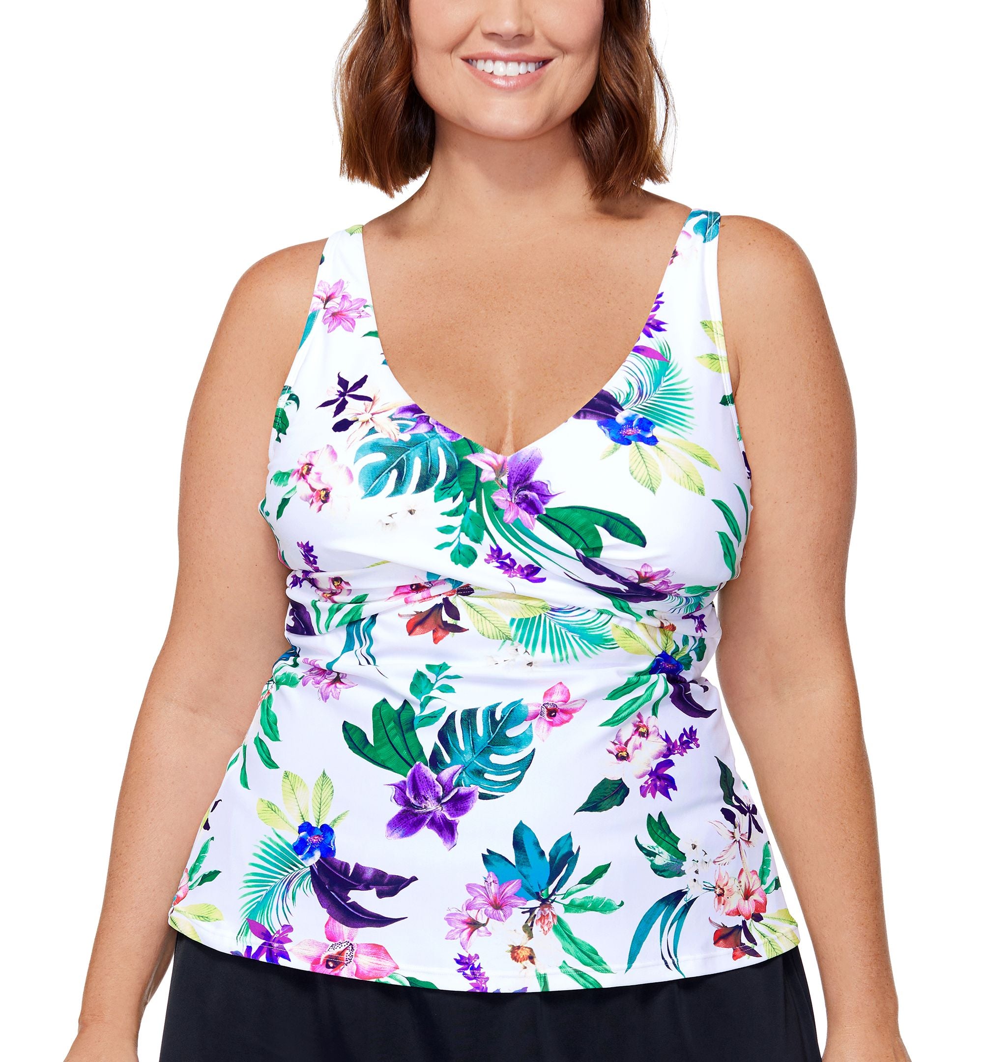 Plus Size Printed Monterey Underwire Shirred Tankini Top