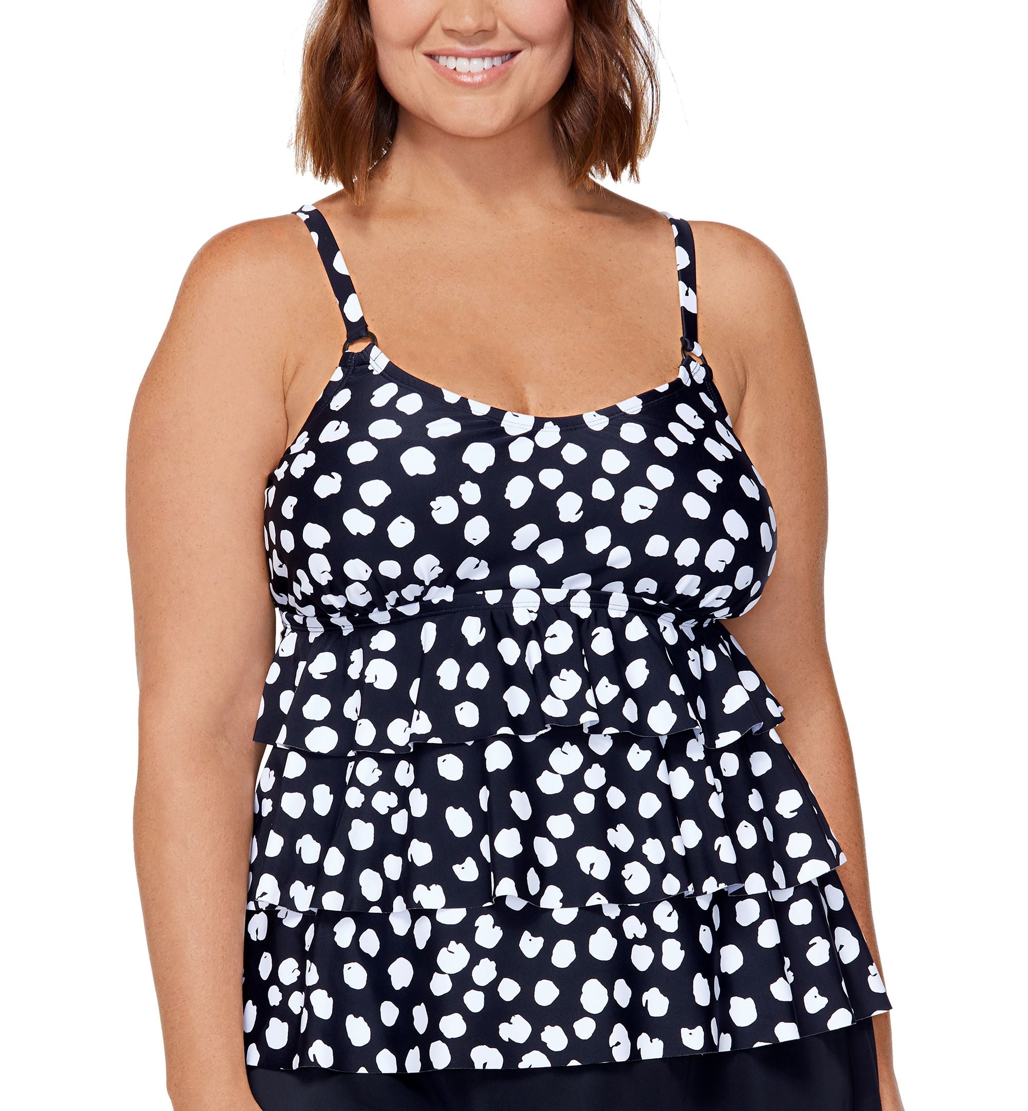 Plus Size Printed Triple-Tiered Underwire Tankini Swim Top