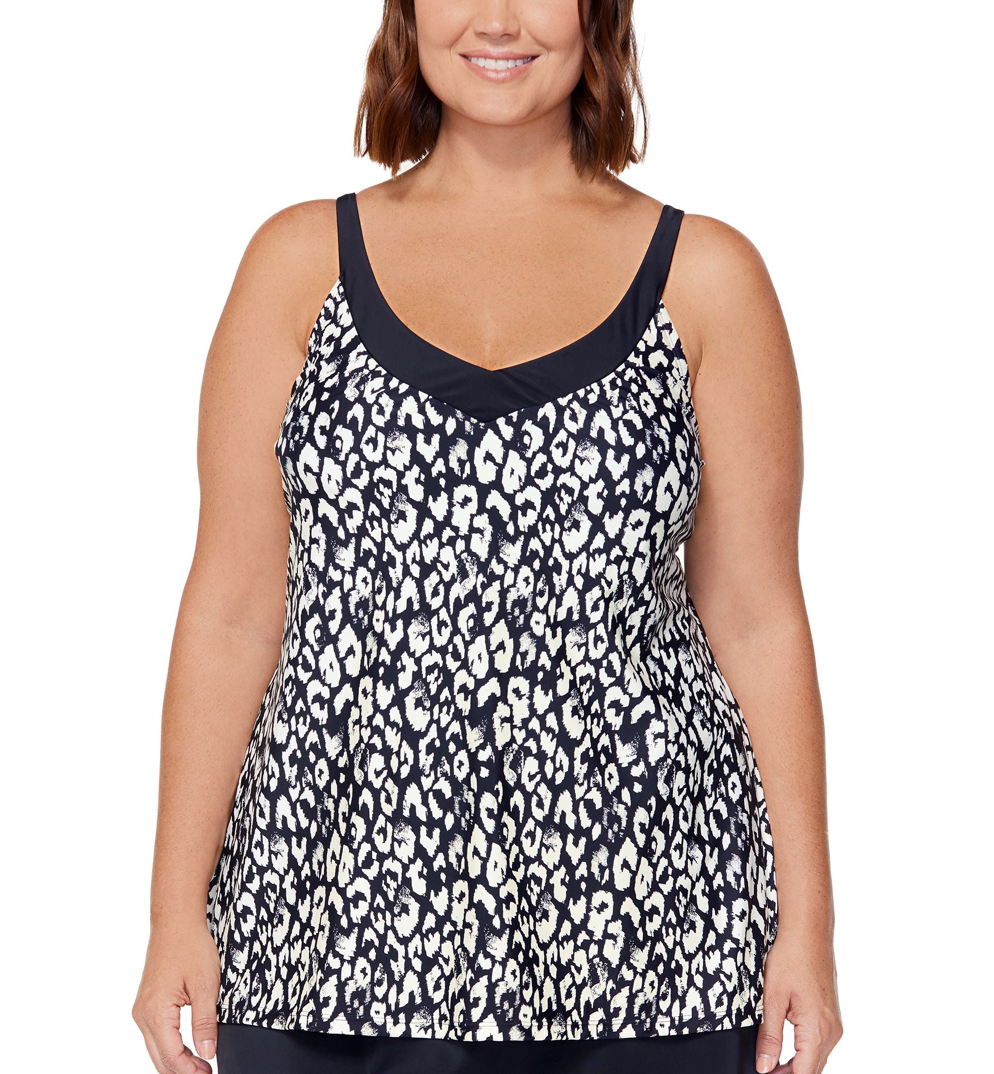 Plus Size Printed Racer-Back Underwire Tankini Swim Top