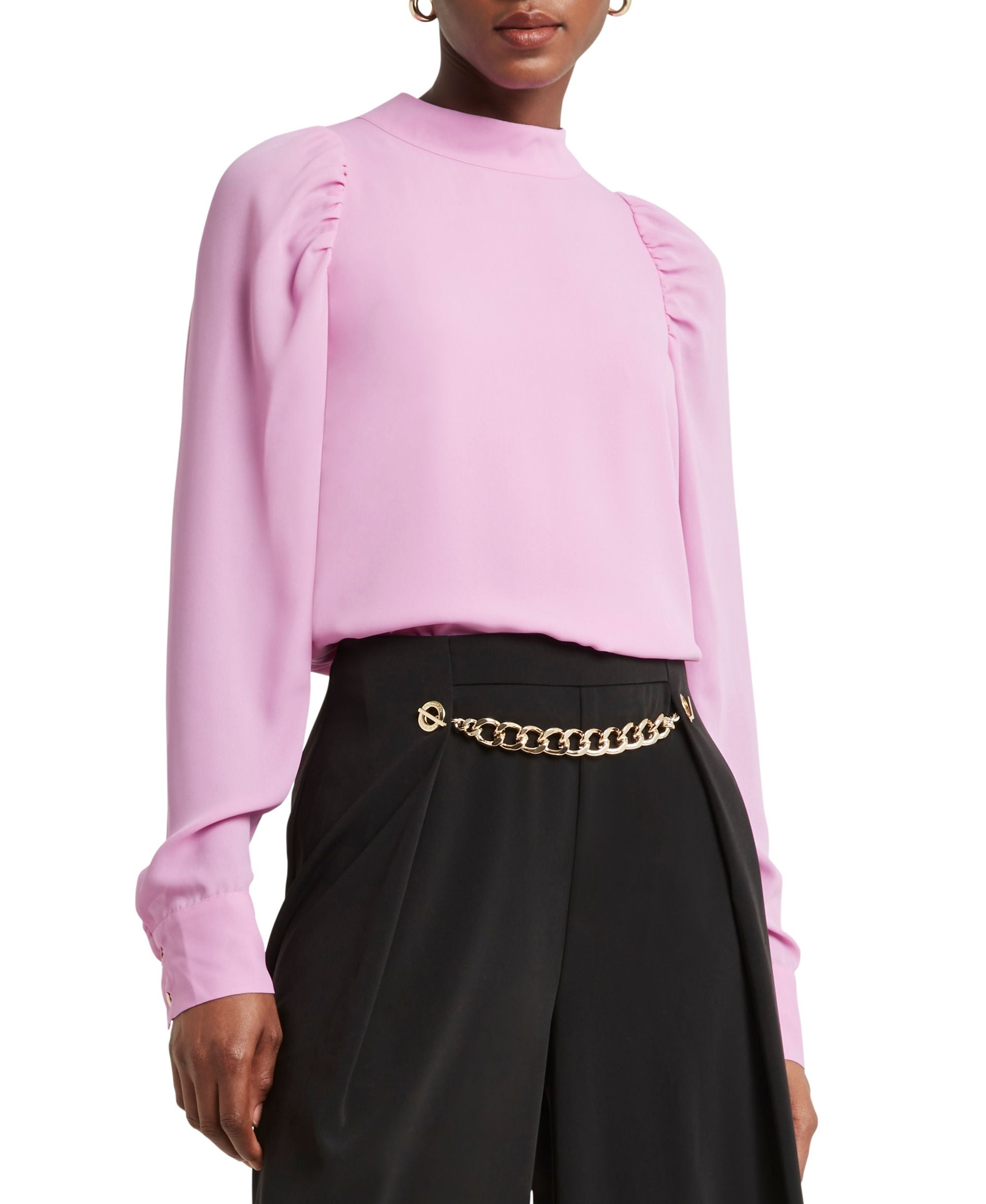 Women's Tie-Back Boat-Neck Long-Sleeve Blouse Lon Violet M