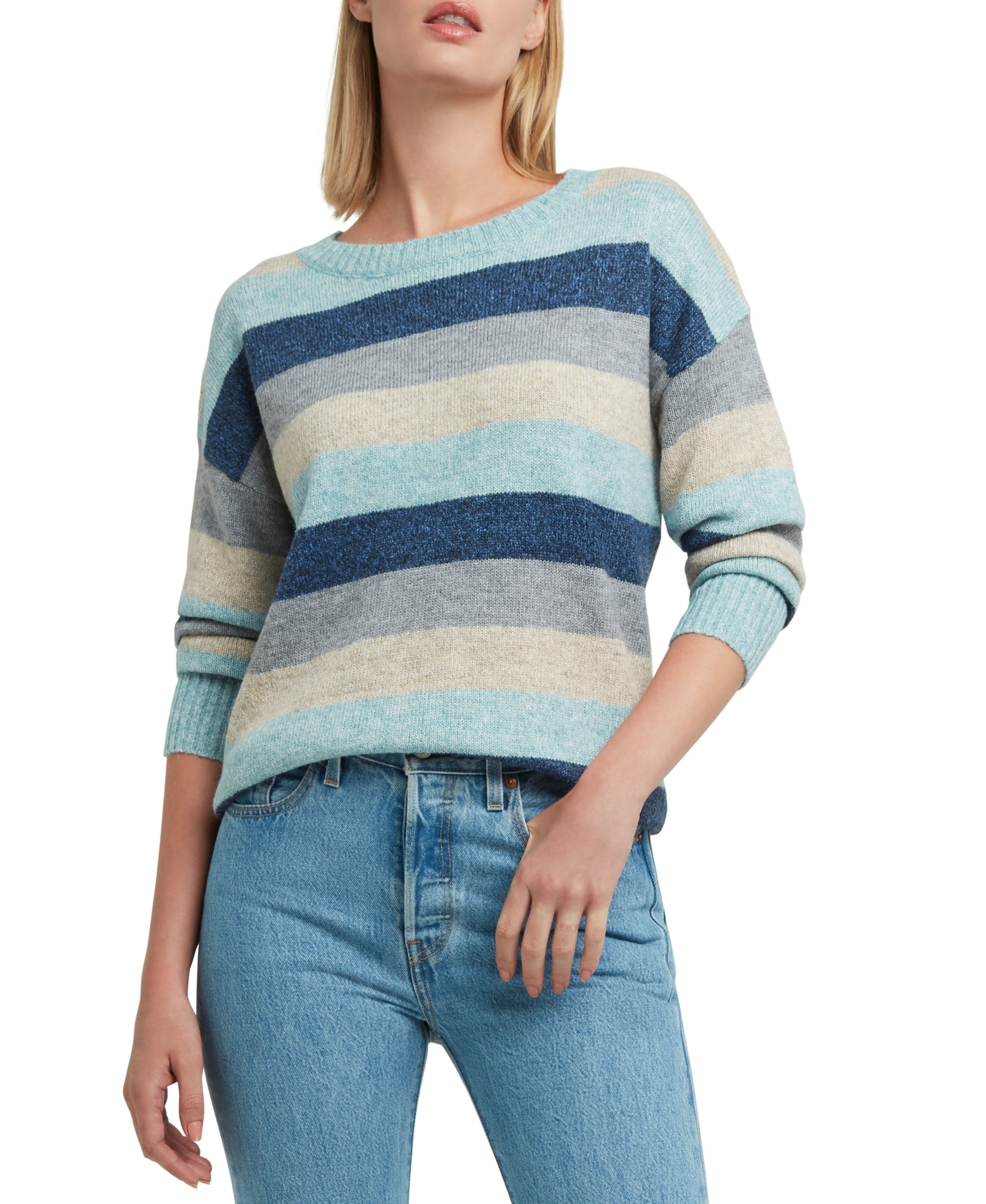 Women's Striped Crewneck Drop-Shoulder Sweater