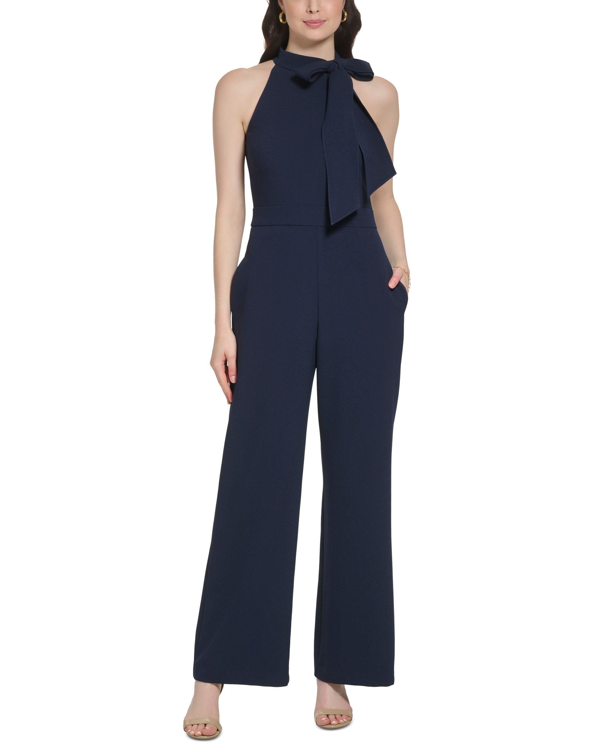 Women's Signature Stretch Crepe Bow-Neck Halter Jumpsuit