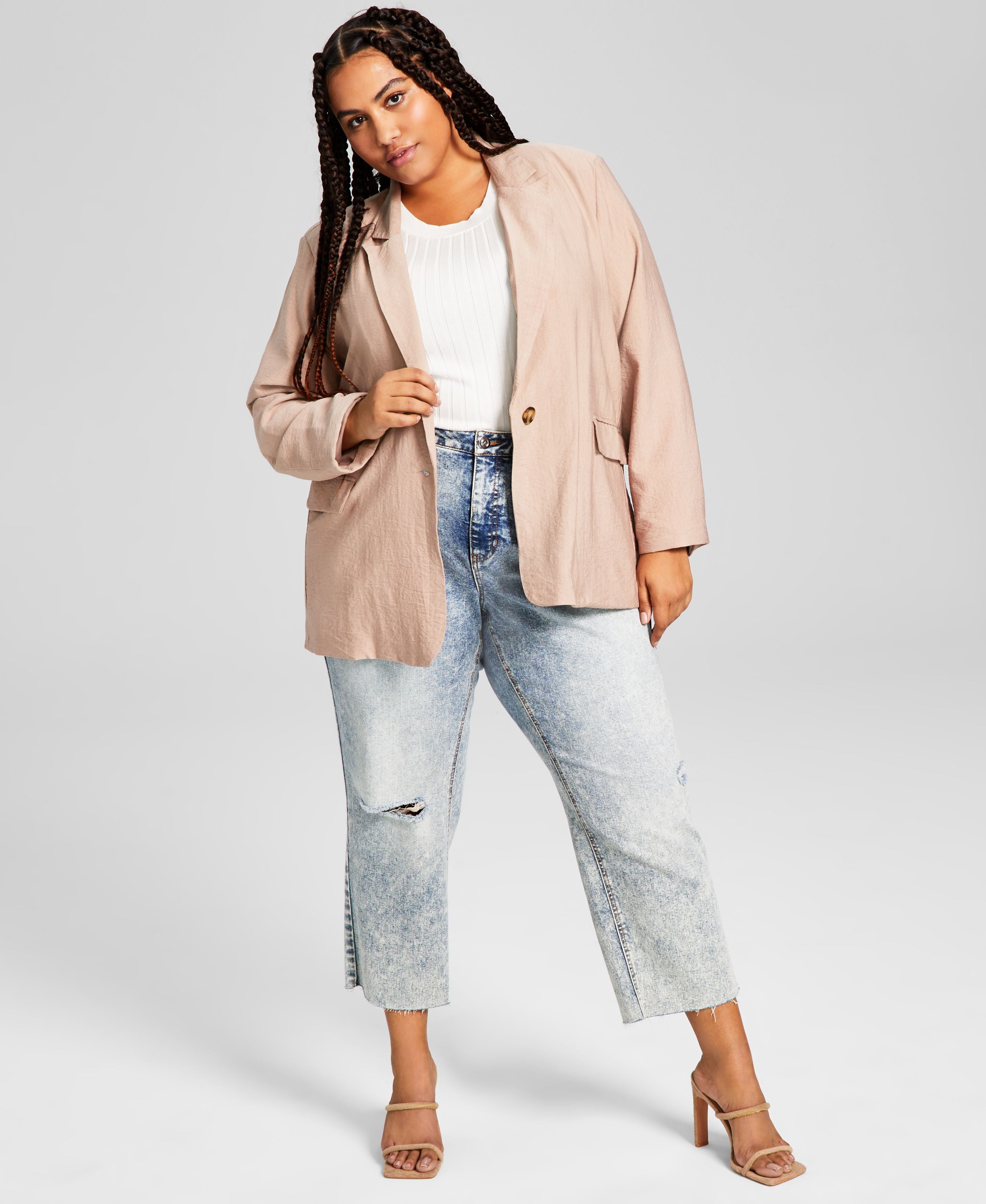 Trendy Plus Size Oversized Button-Front Blazer